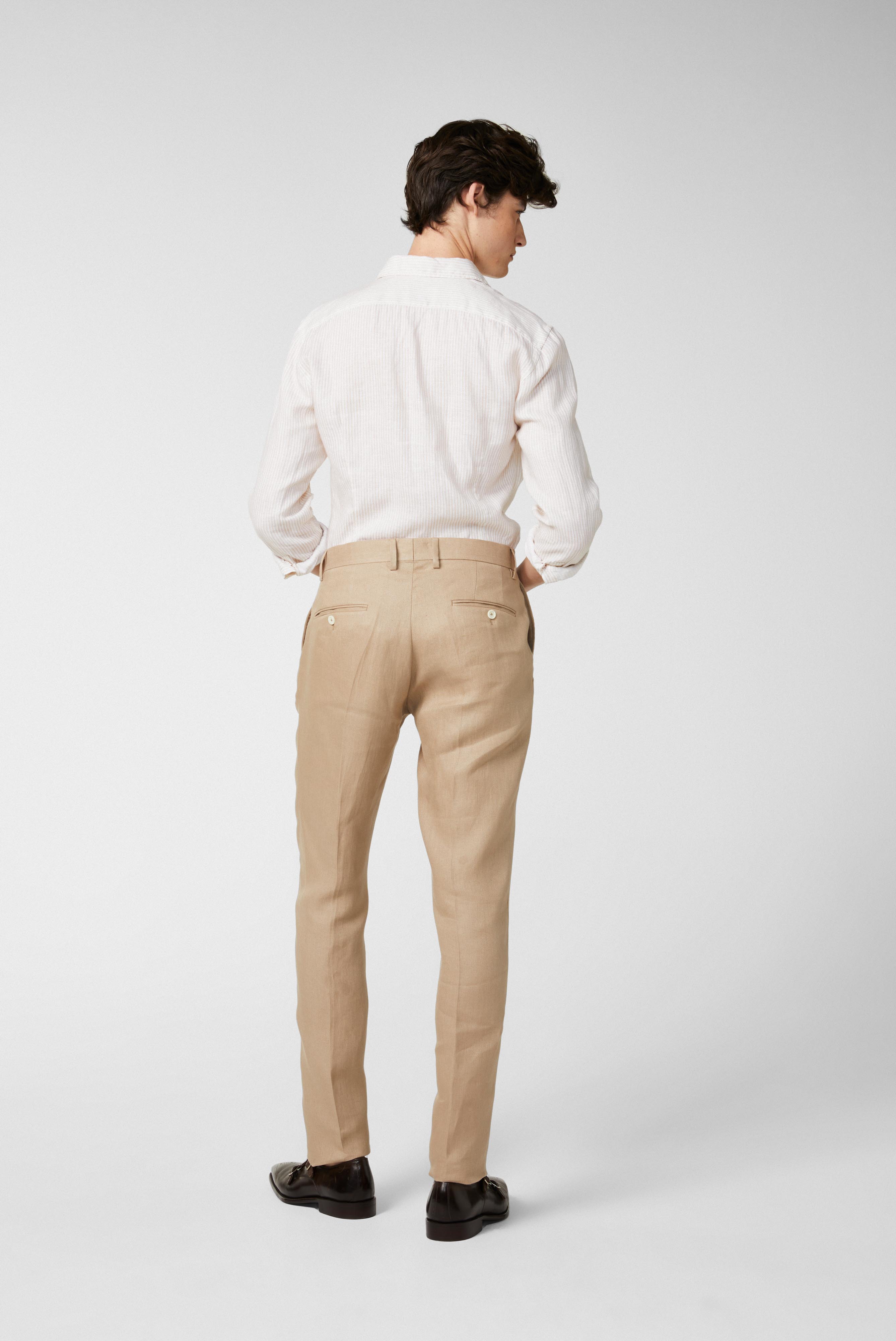 Slim-Fit-Hose aus Strukturiertem Leinen Beige