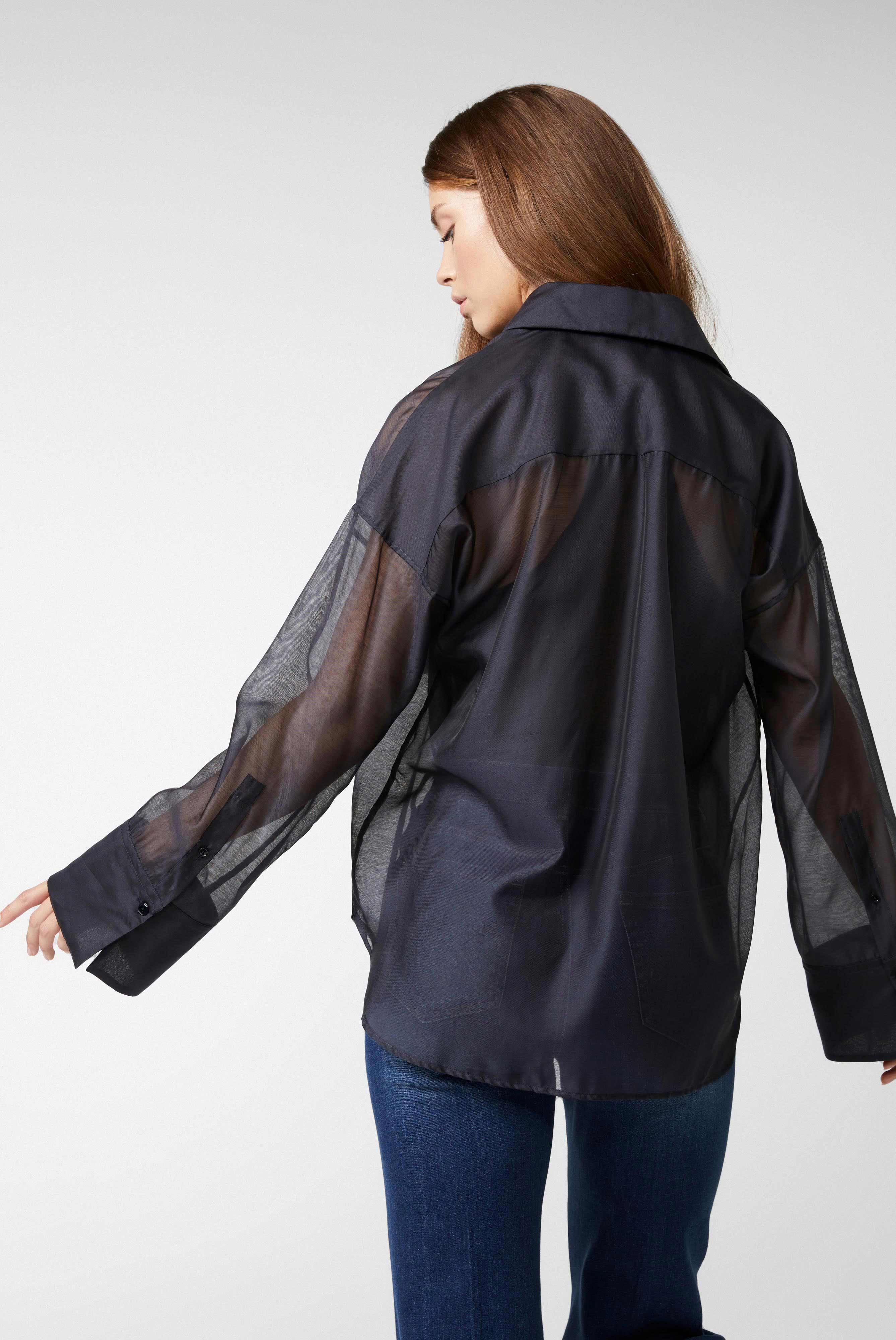 Oversized shirt blouse with large cuffs, dark blue