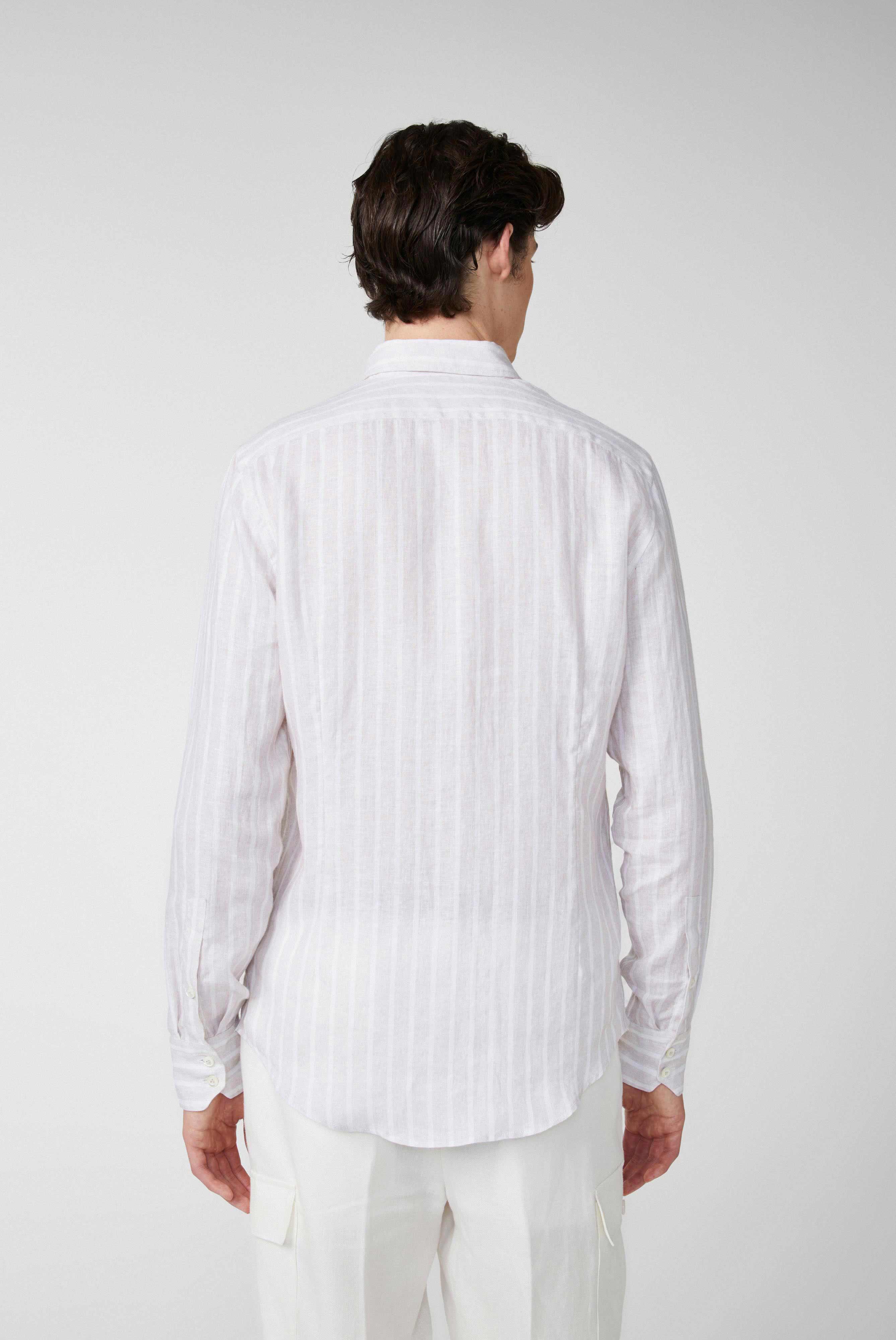 Button-Down-Hemd aus Leinen mit Streifendruck Beige