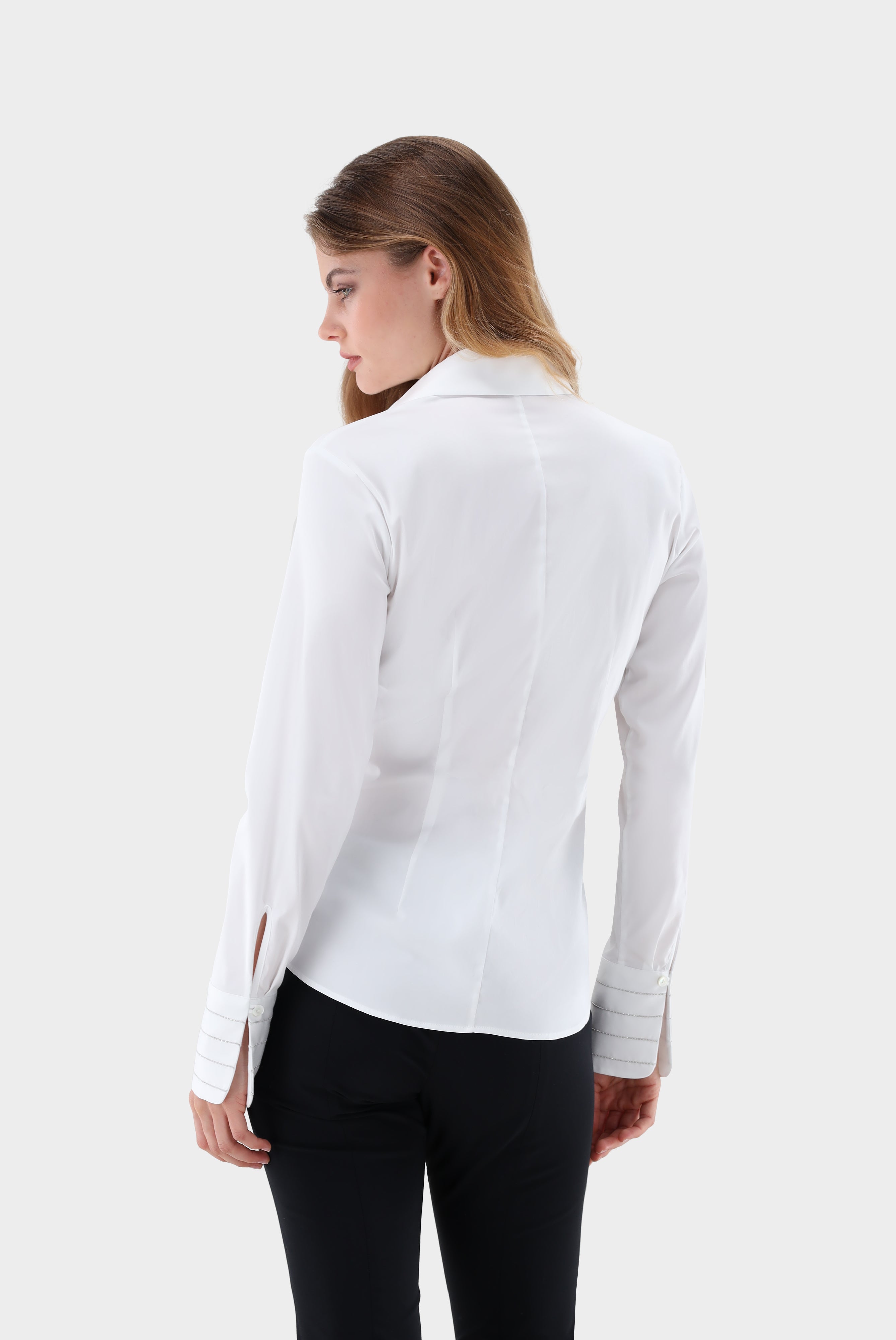 Fitted satin blouse with shimmering details
