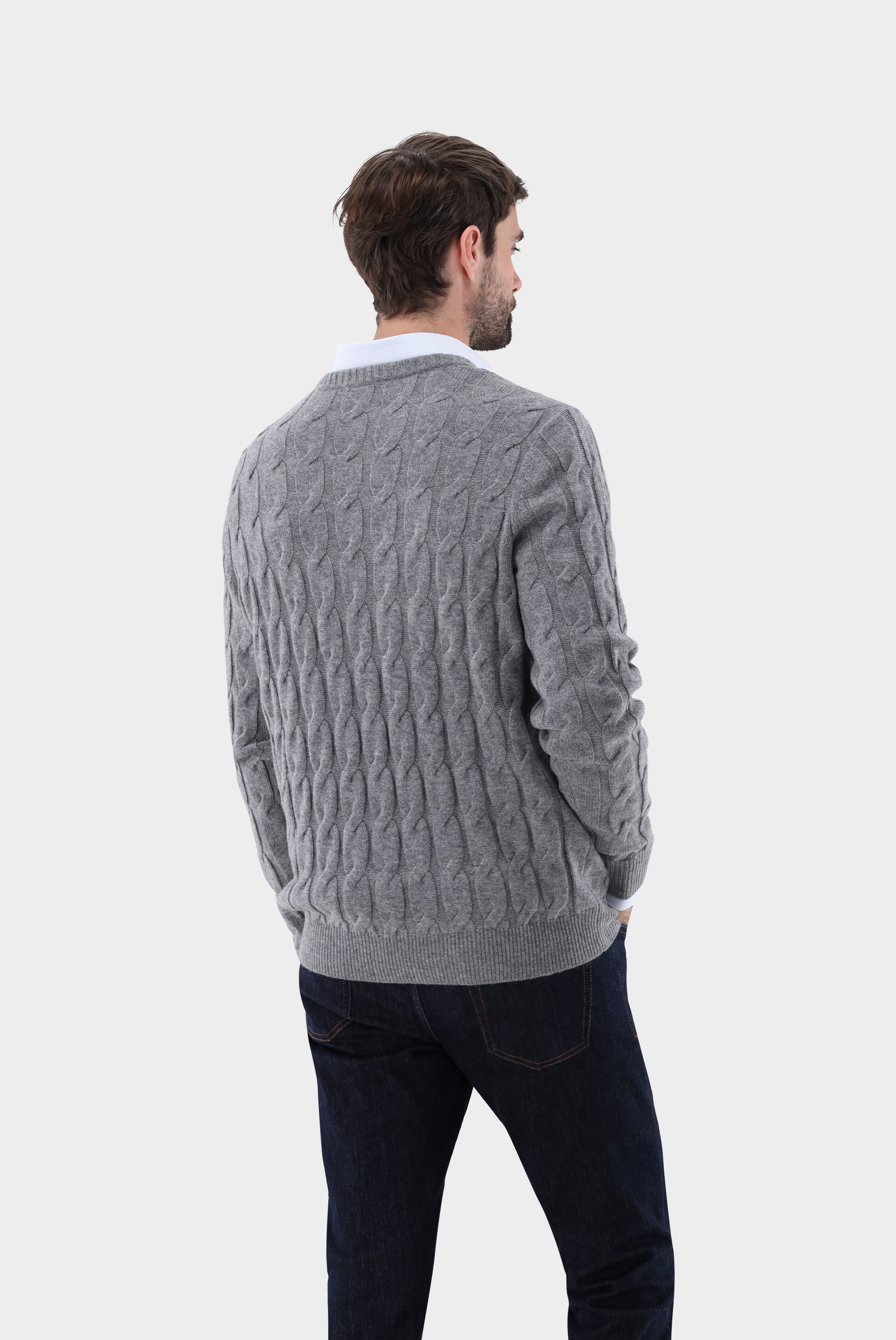 Rundhals Pullover mit Zopfmuster und Kaschmir