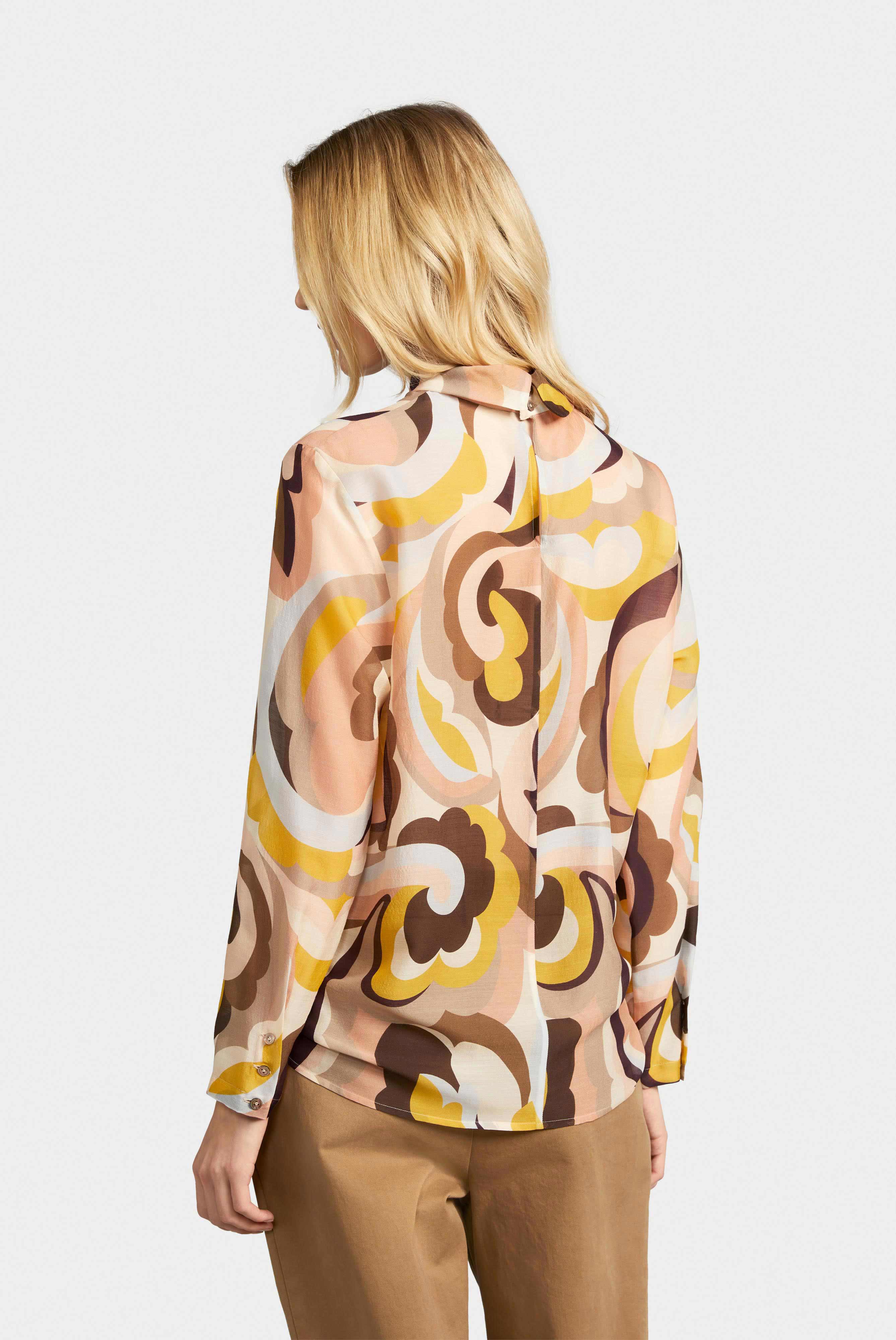 Hemdbluse mit Paisley Print Beige/Braun/Koralle