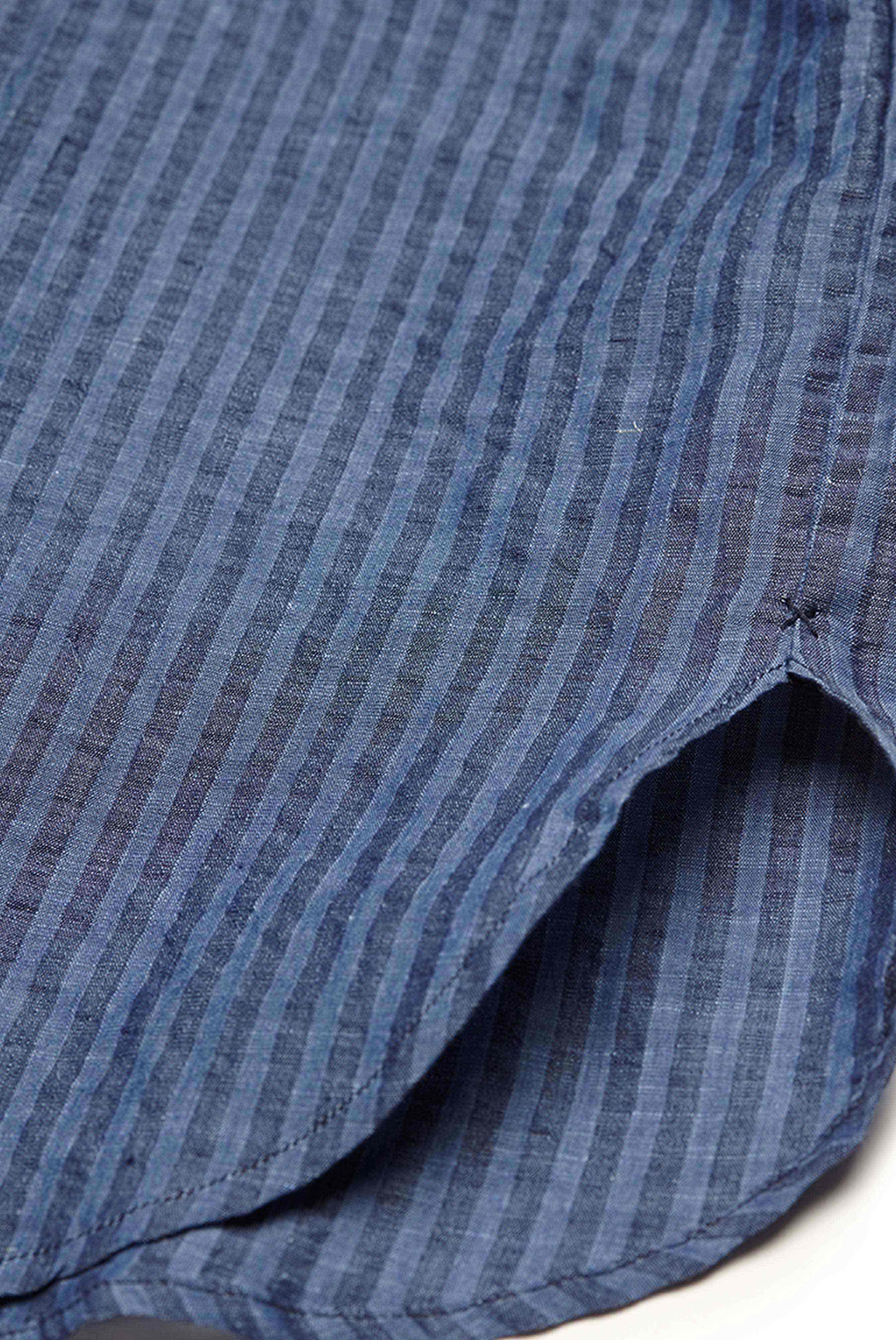 Van Laack-Kurzarm Bluse Modern Fit aus Baumwolle und Leinen Blau gestreift-Hemden & Blusen-Black-Deal-Outlet-by-ARCHIVIST