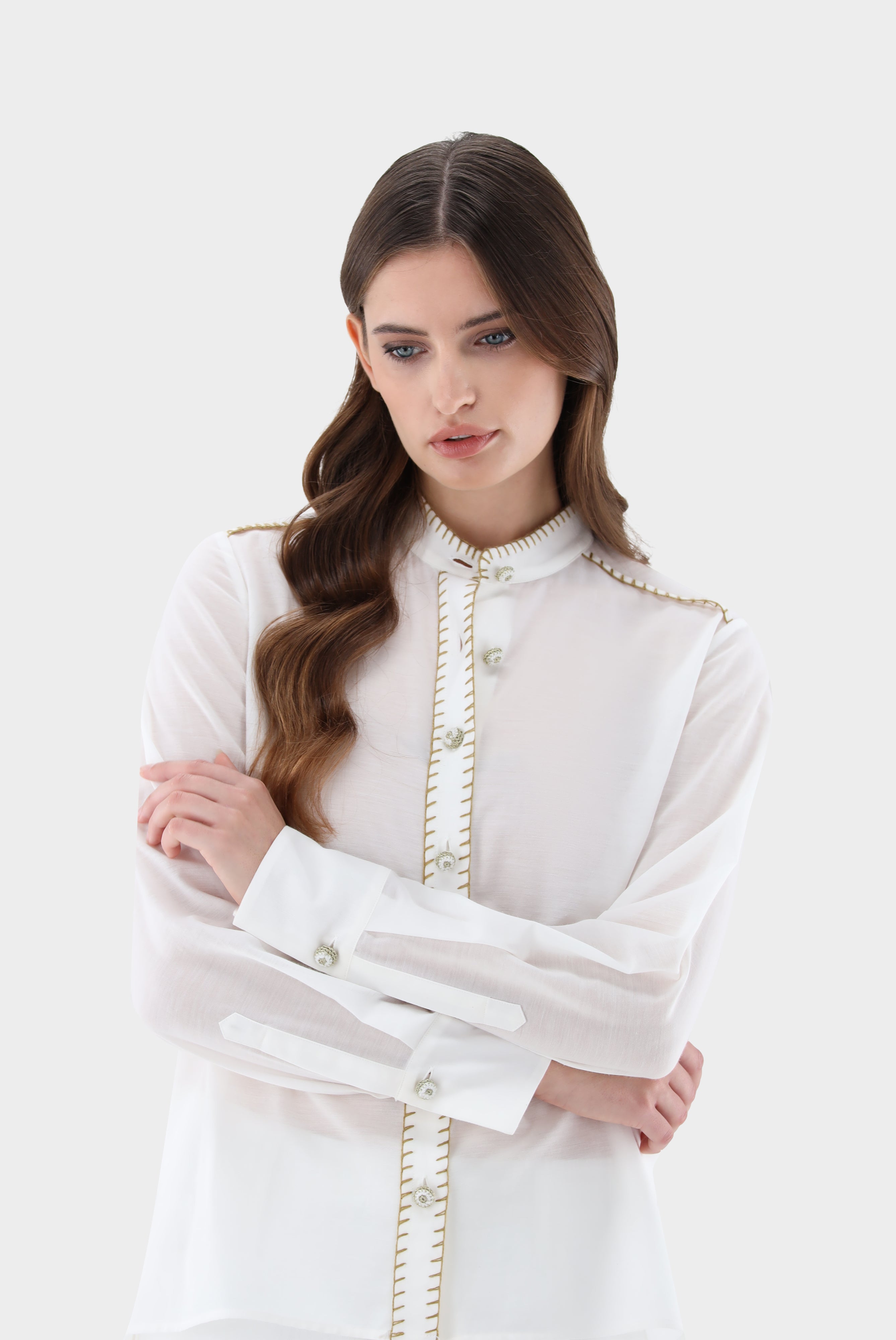 Van Laack-Taillierte Bluse mit Stehkragen und Zierstichen-Hemden & Blusen-Black-Deal-Outlet-by-ARCHIVIST