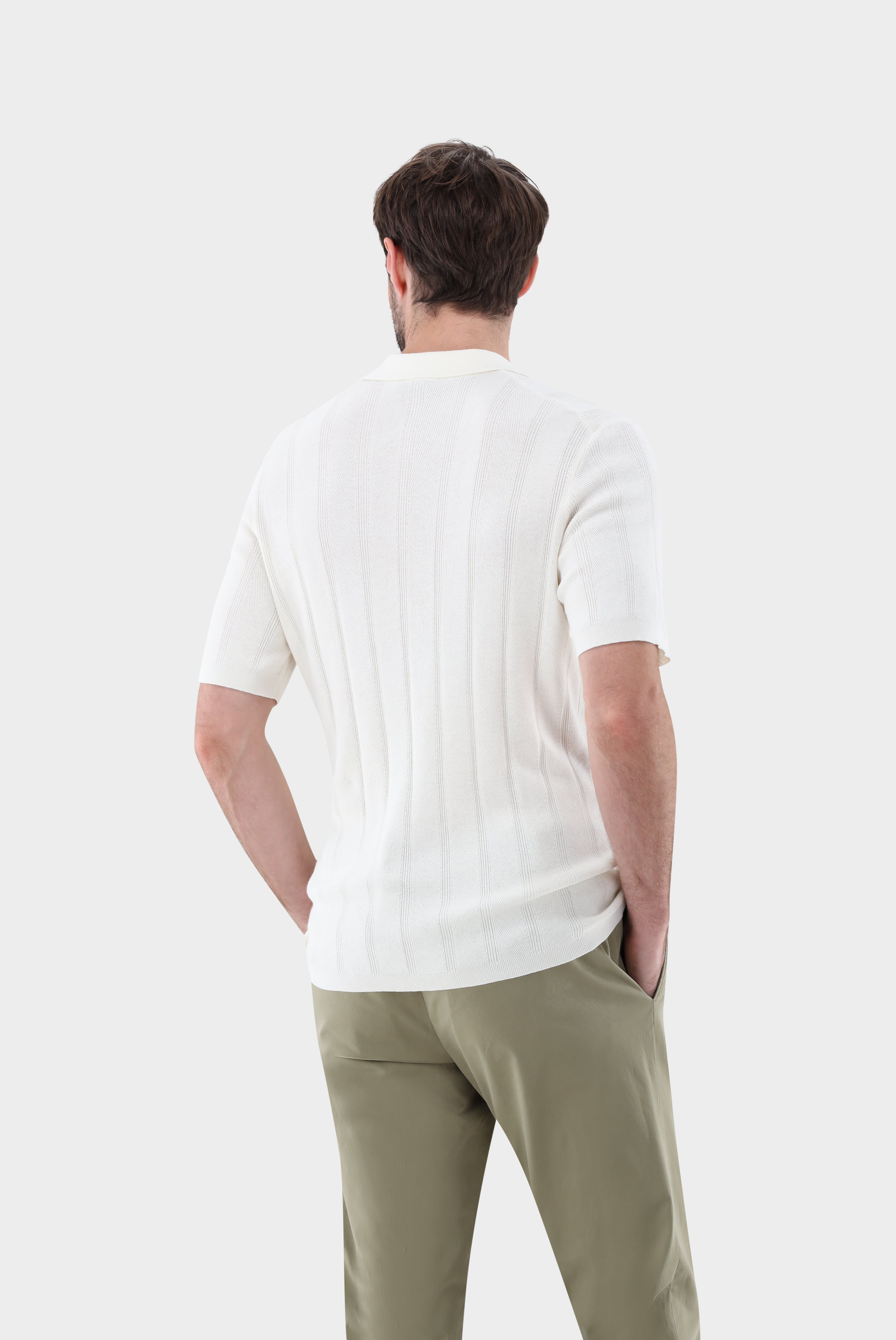 Knitted polo shirt with jacquard stripes