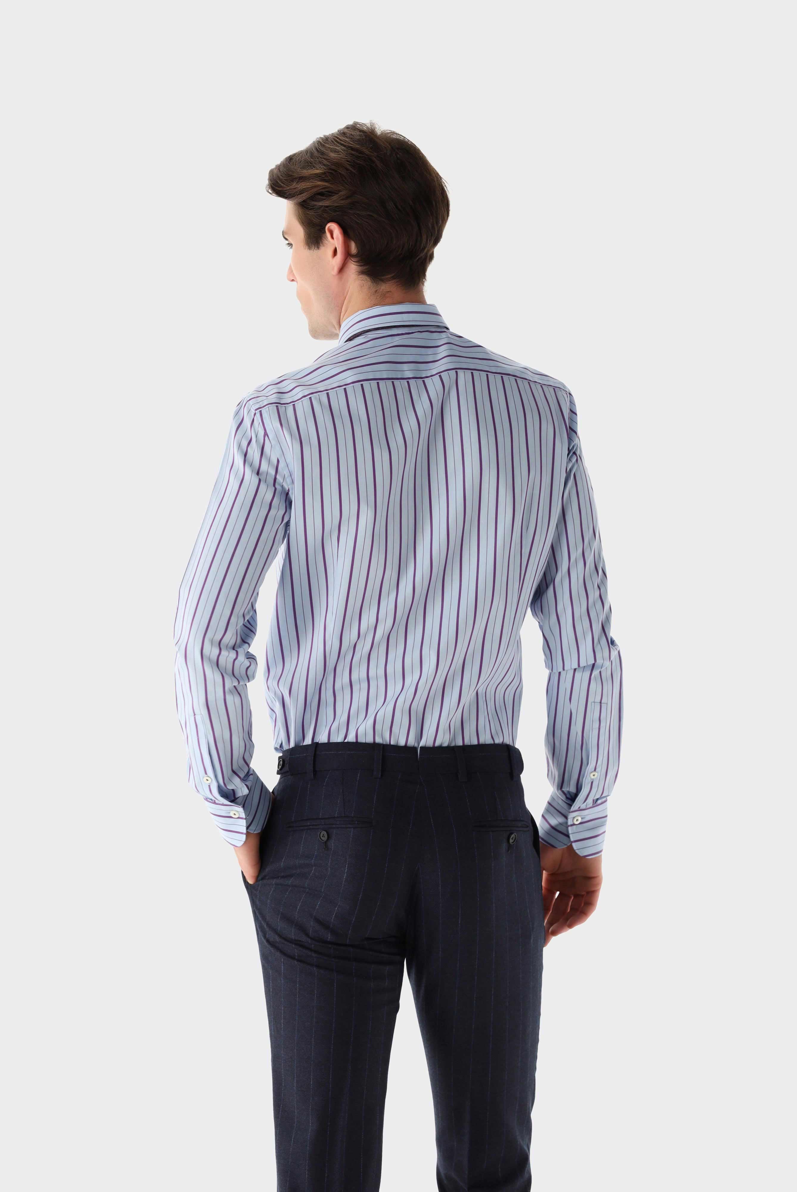 Gestreiftes Oxford Hemd mit Nadelkragen Slim Fit