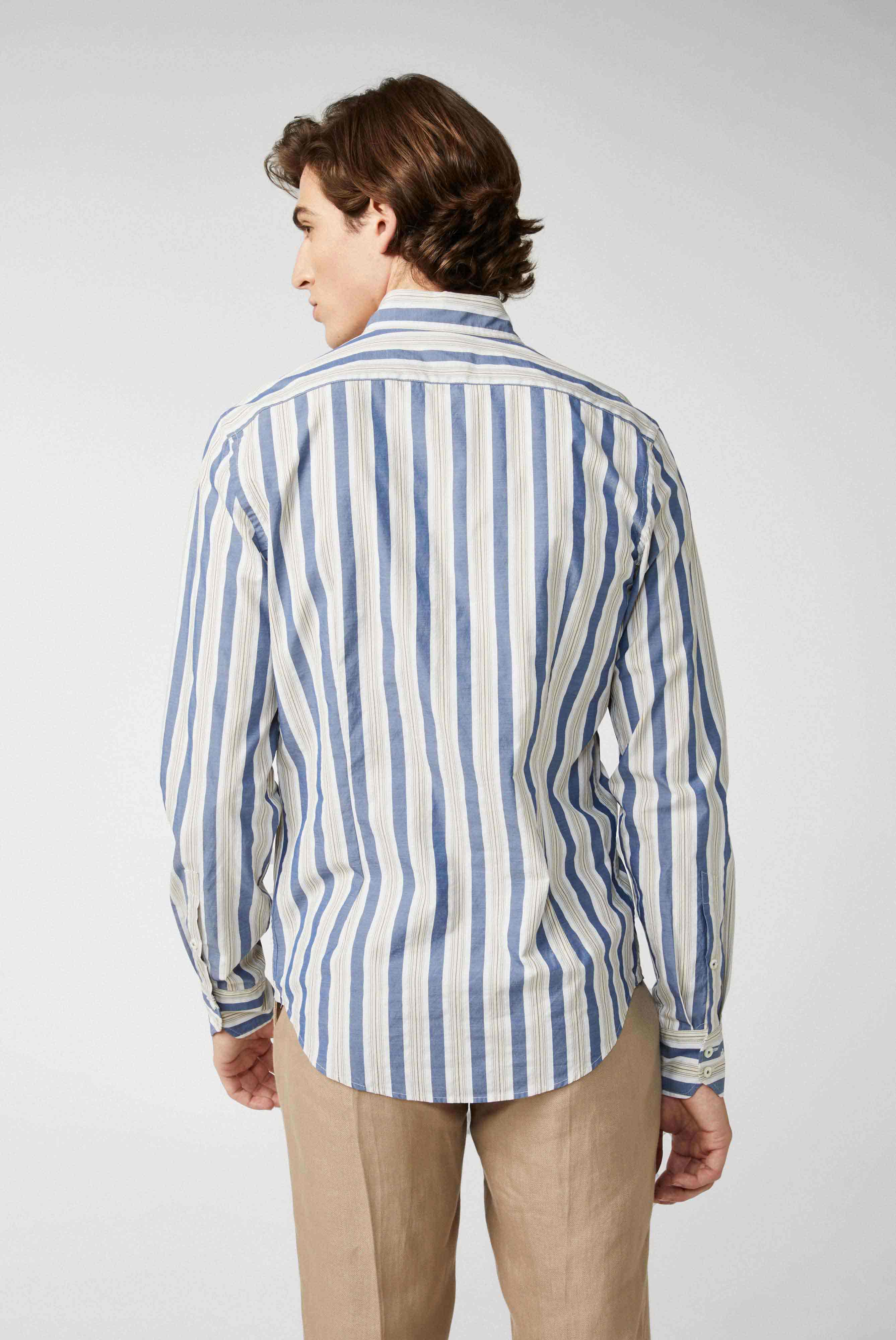 Wide striped cotton shirt with button-down collar