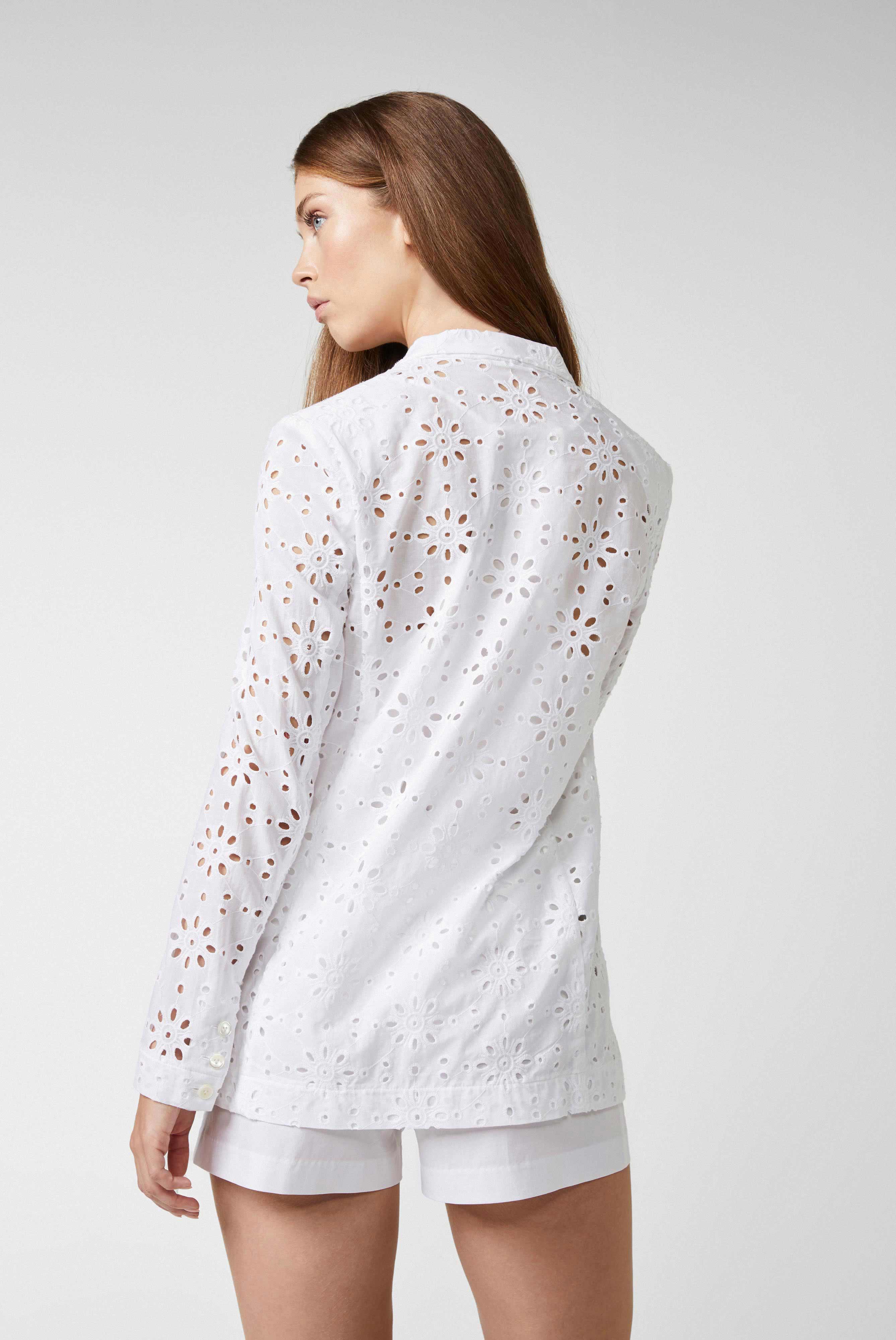 Blazer mit lockerer Passform ohne Futter aus Baumwolle mit Lochstickerei Weiß