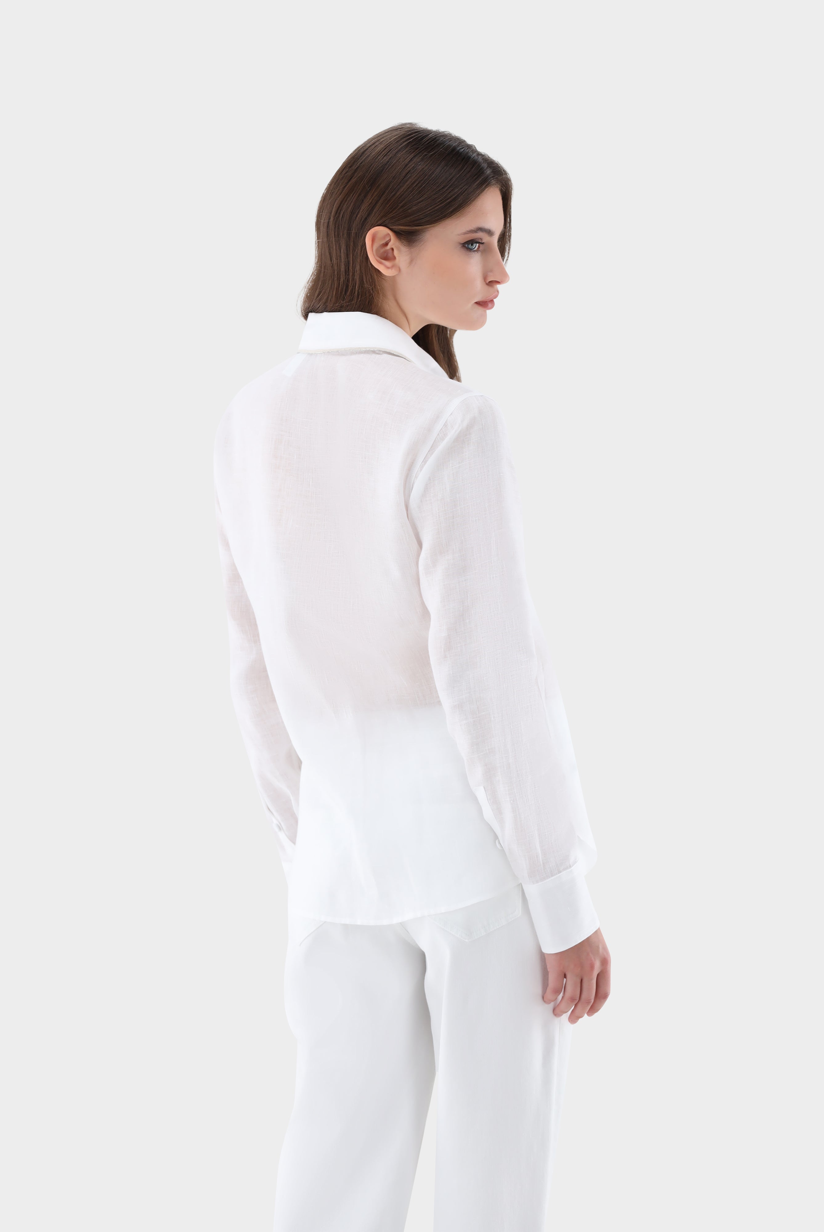 Linen shirt blouse with piping detail