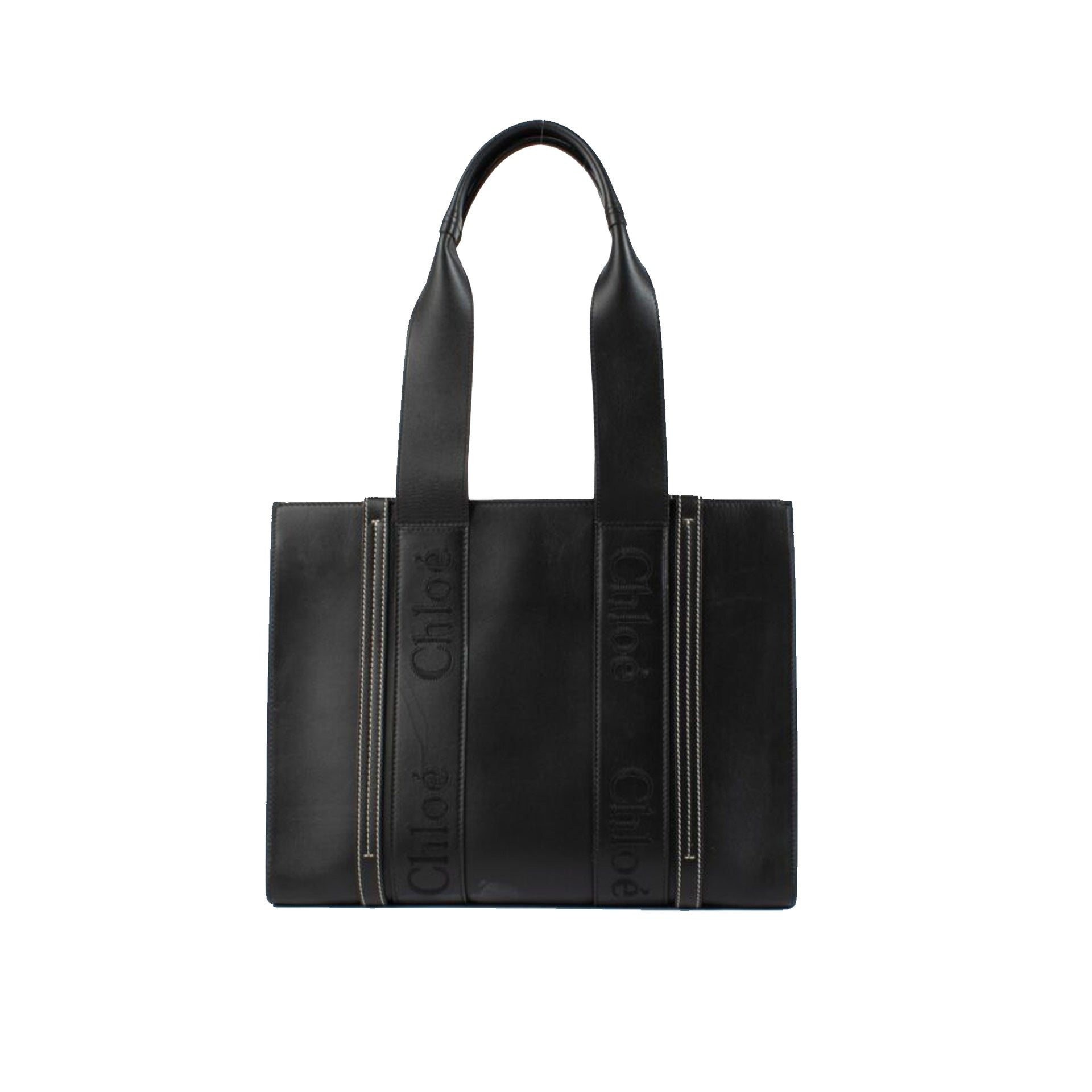 Chloé-Chloe Woody Medium Leather Tote Bag-WOMEN BAGS-Black-Deal-Outlet-by-ARCHIVIST