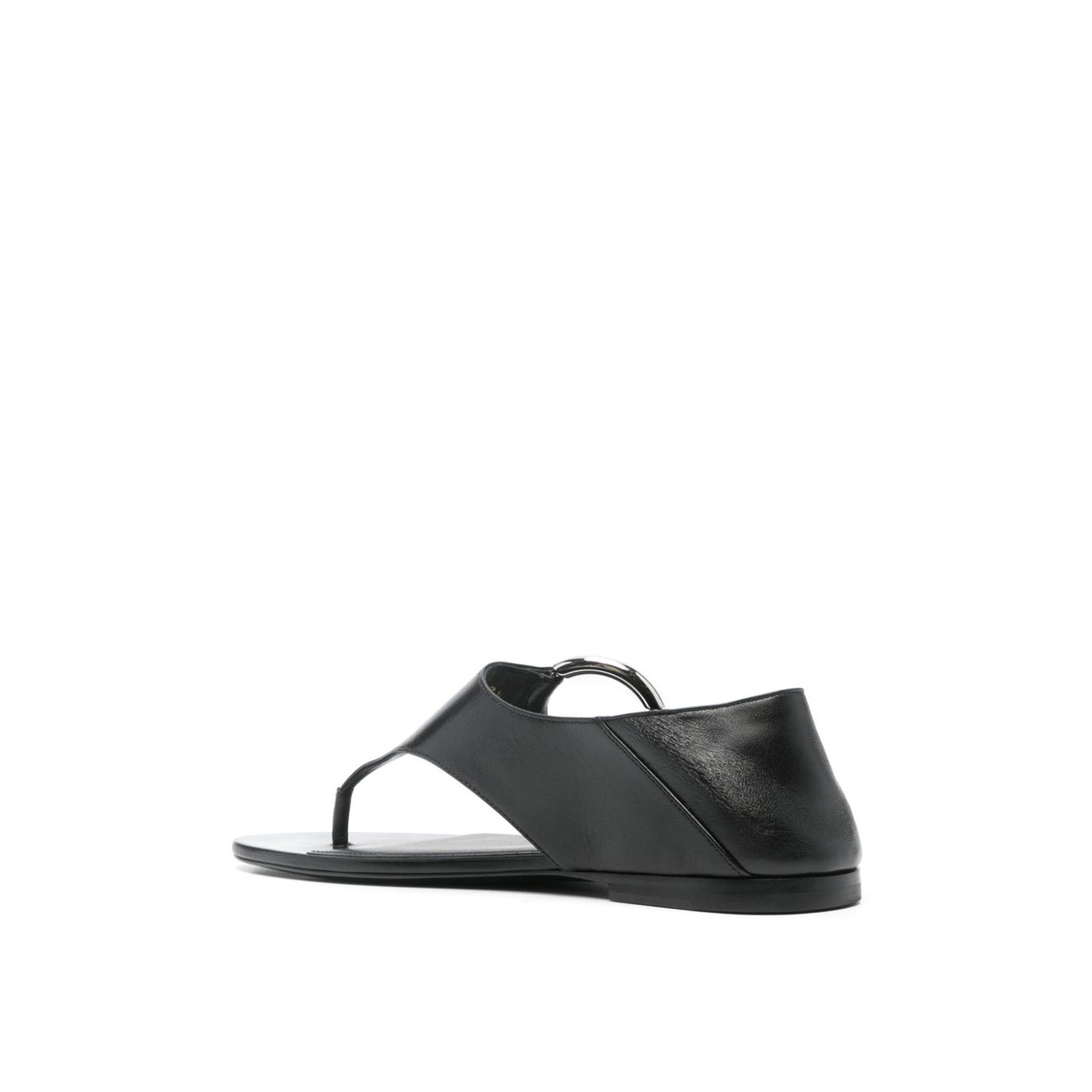 Saint Laurent Ring Leather Flat Sandals