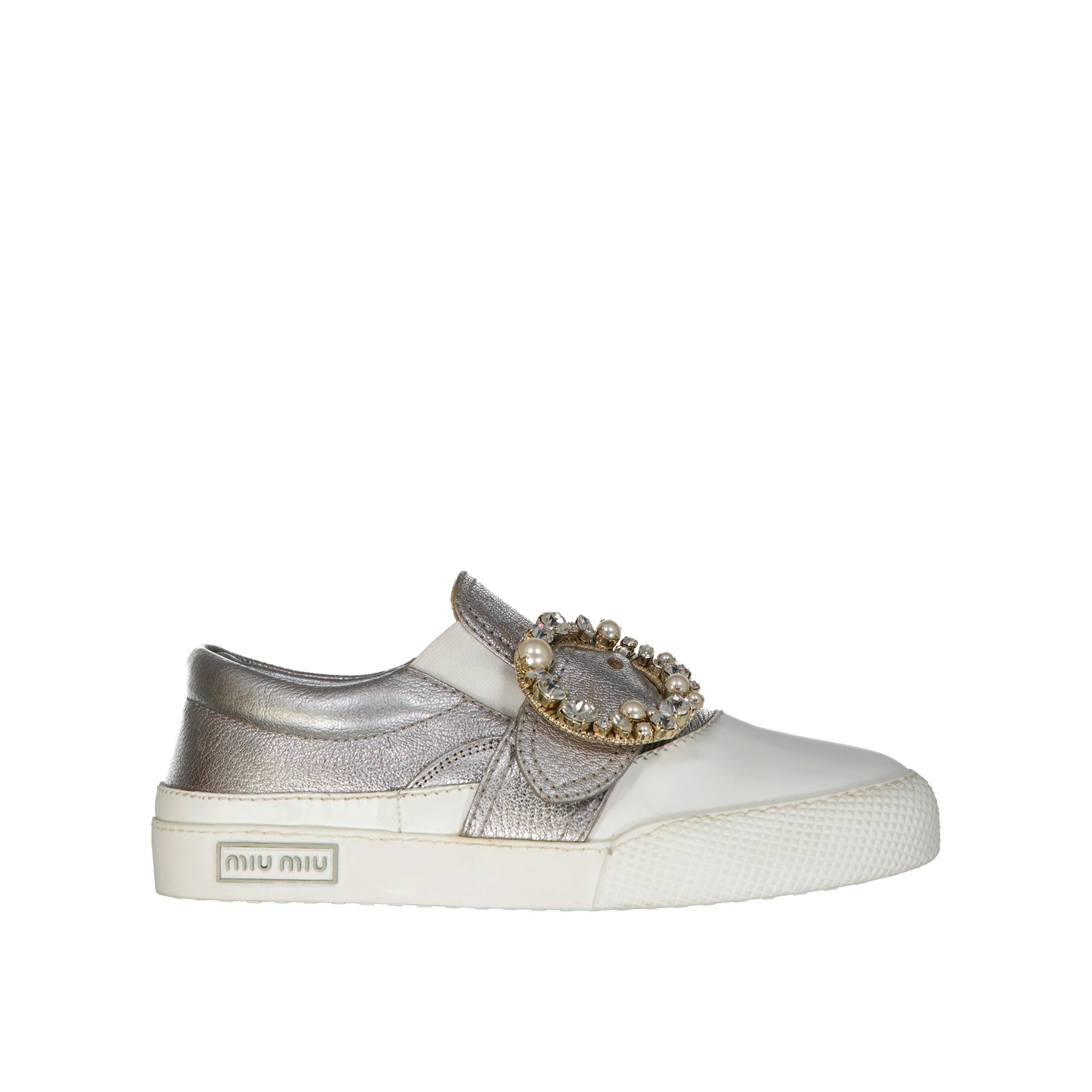 Miu Miu-Miu Miu Leather Crystal Sneakers-WOMEN SHOES-Black-Deal-Outlet-by-ARCHIVIST