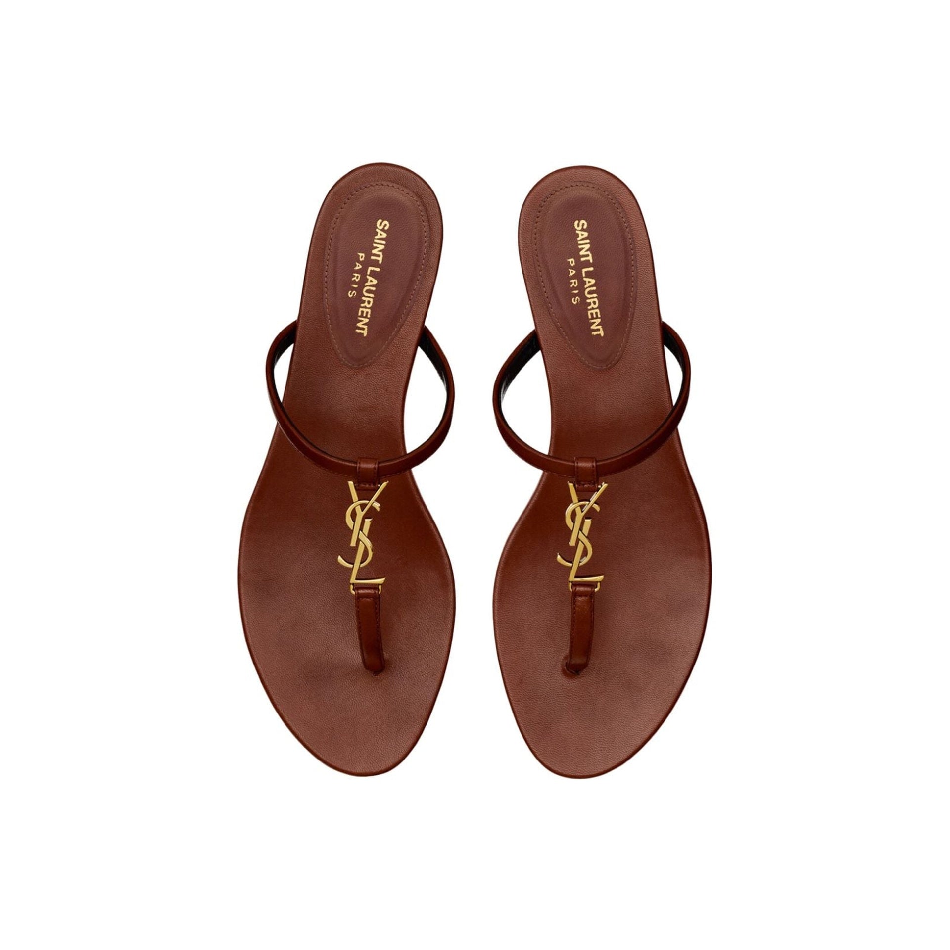 Saint Laurent Cassandra Leather Flat Sandals