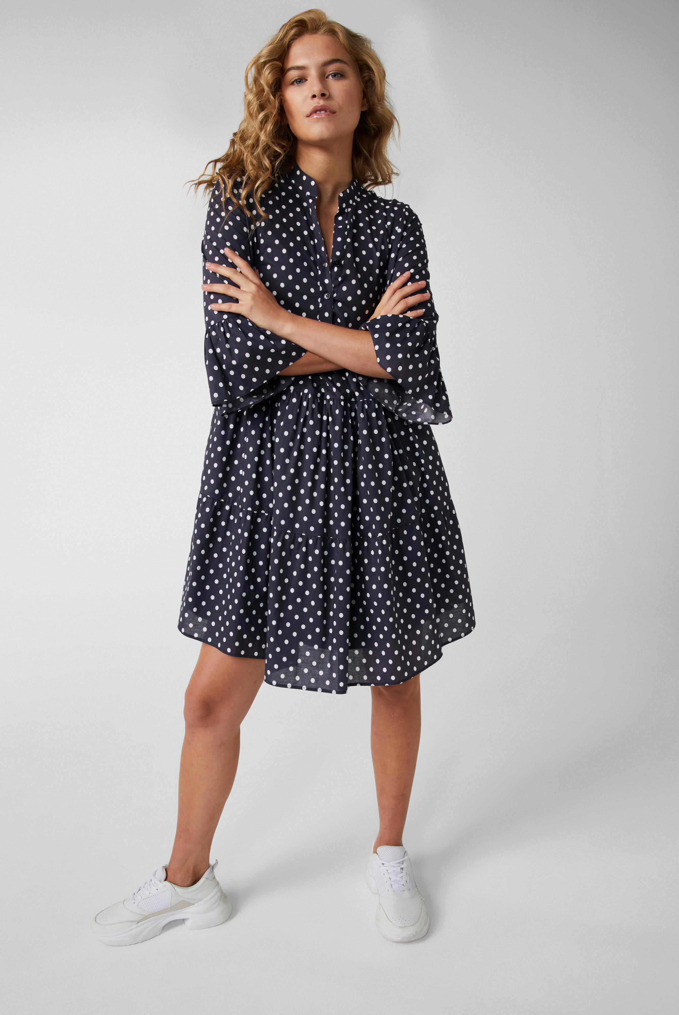 Van Laack-Mini-Slip-on-Kleid mit Godet-Details aus Baumwoll-Voile mit Punktdruck Blau-Kleider & Röcke-Black-Deal-Outlet-by-ARCHIVIST