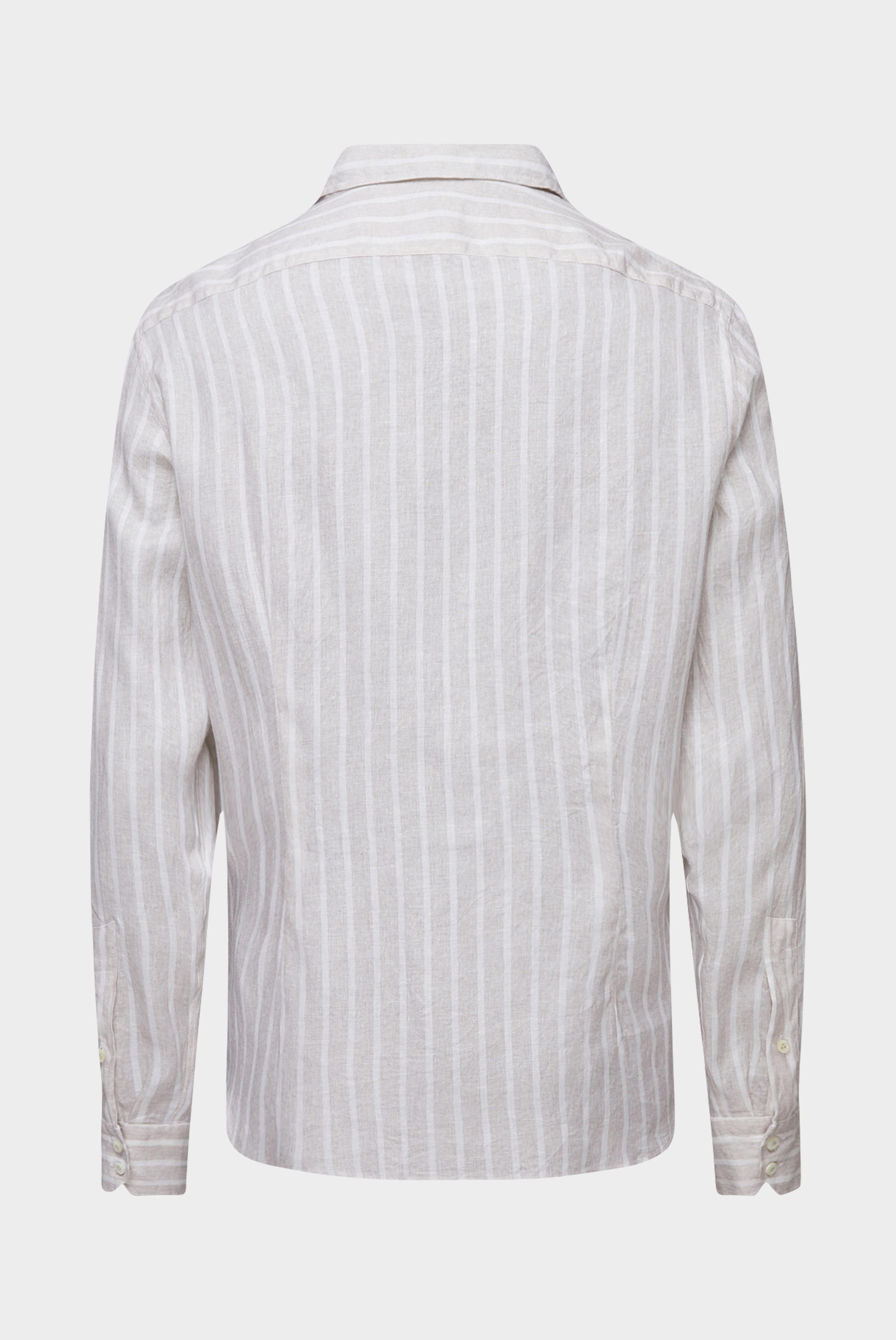 Button-Down-Hemd aus Leinen mit Streifendruck Beige