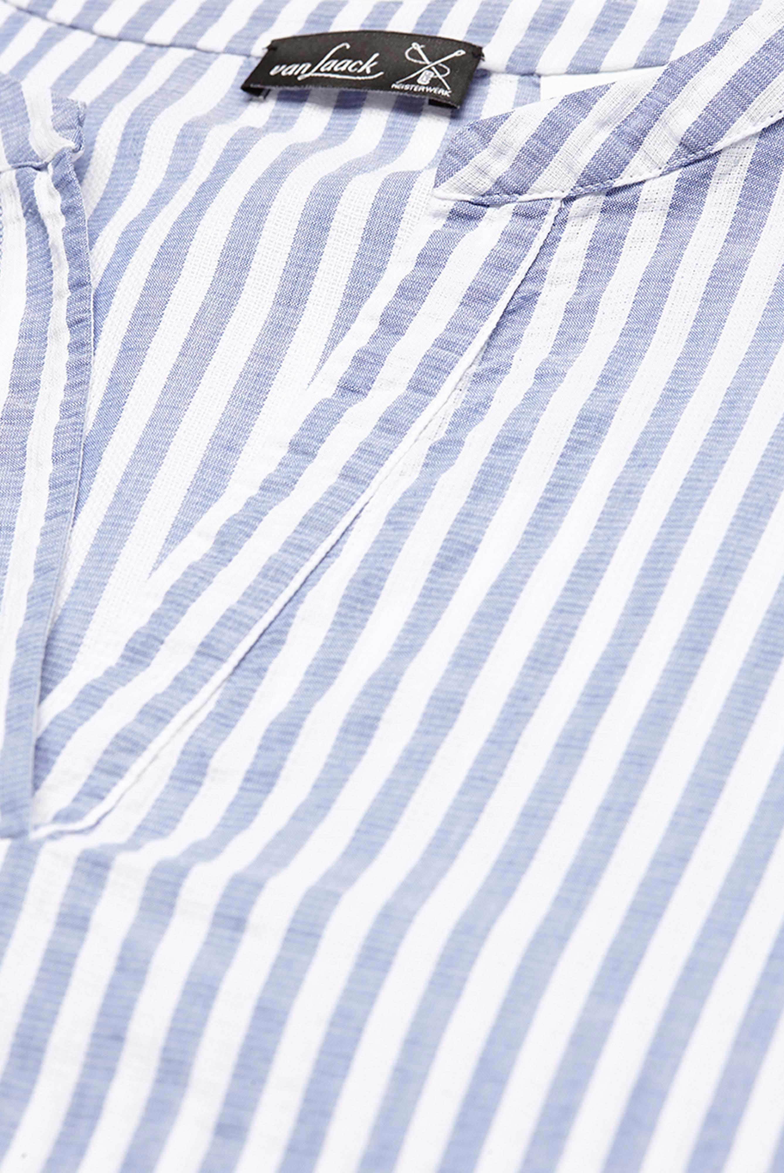 Casual collarless cotton blouse, blue striped