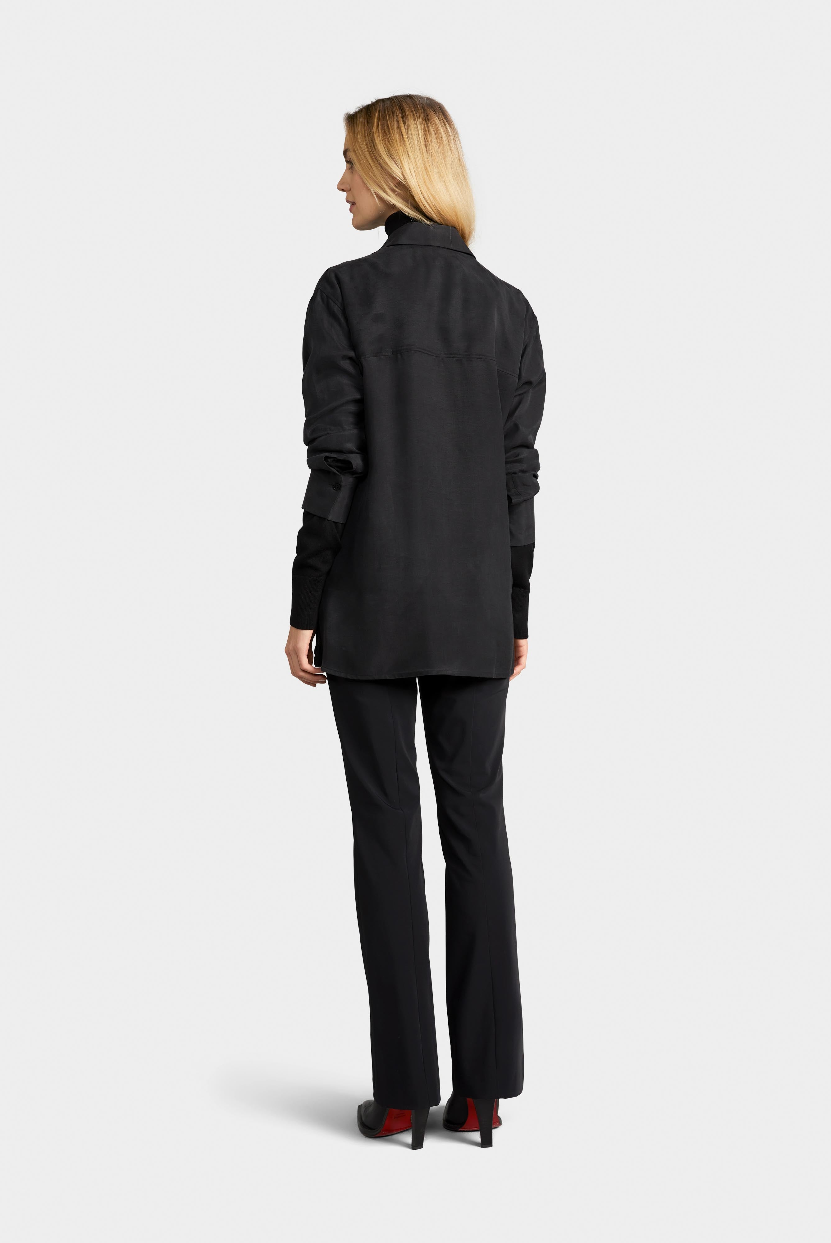 Poplin blouse with patch pockets, black