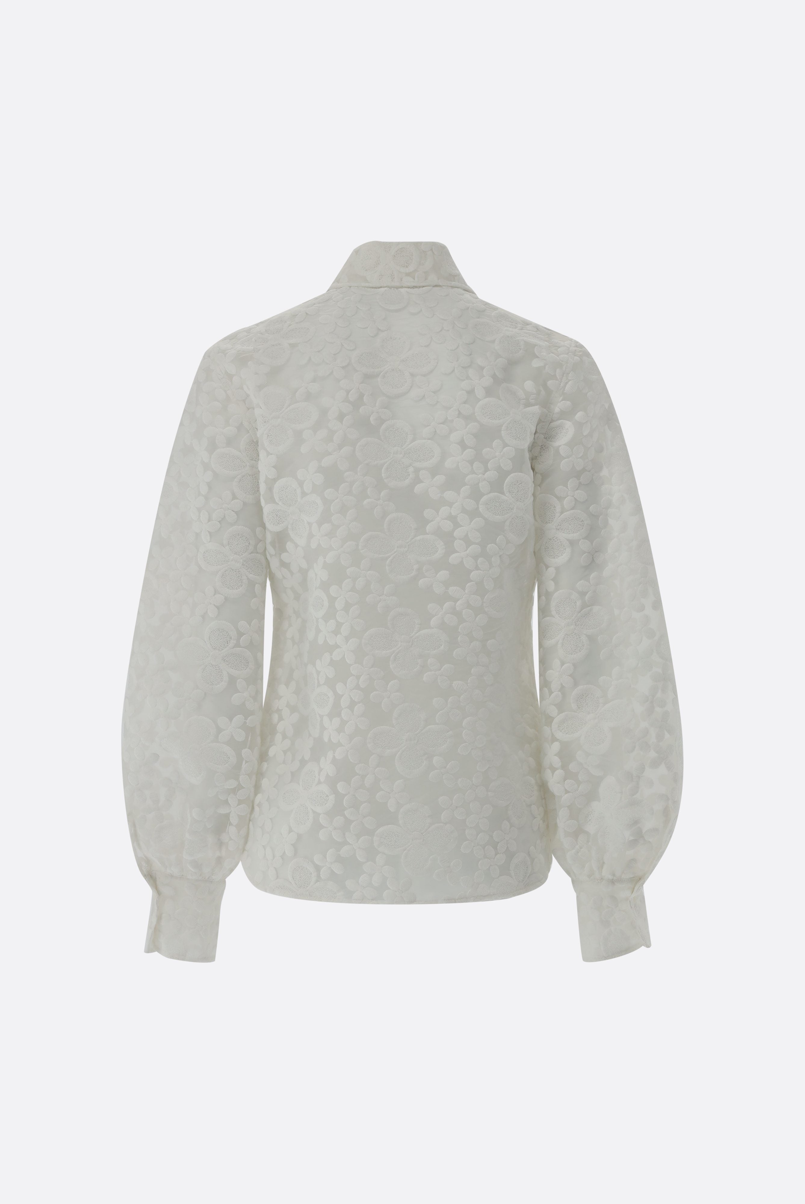 Hemdbluse mit Blousonärmeln und besticktem Organza