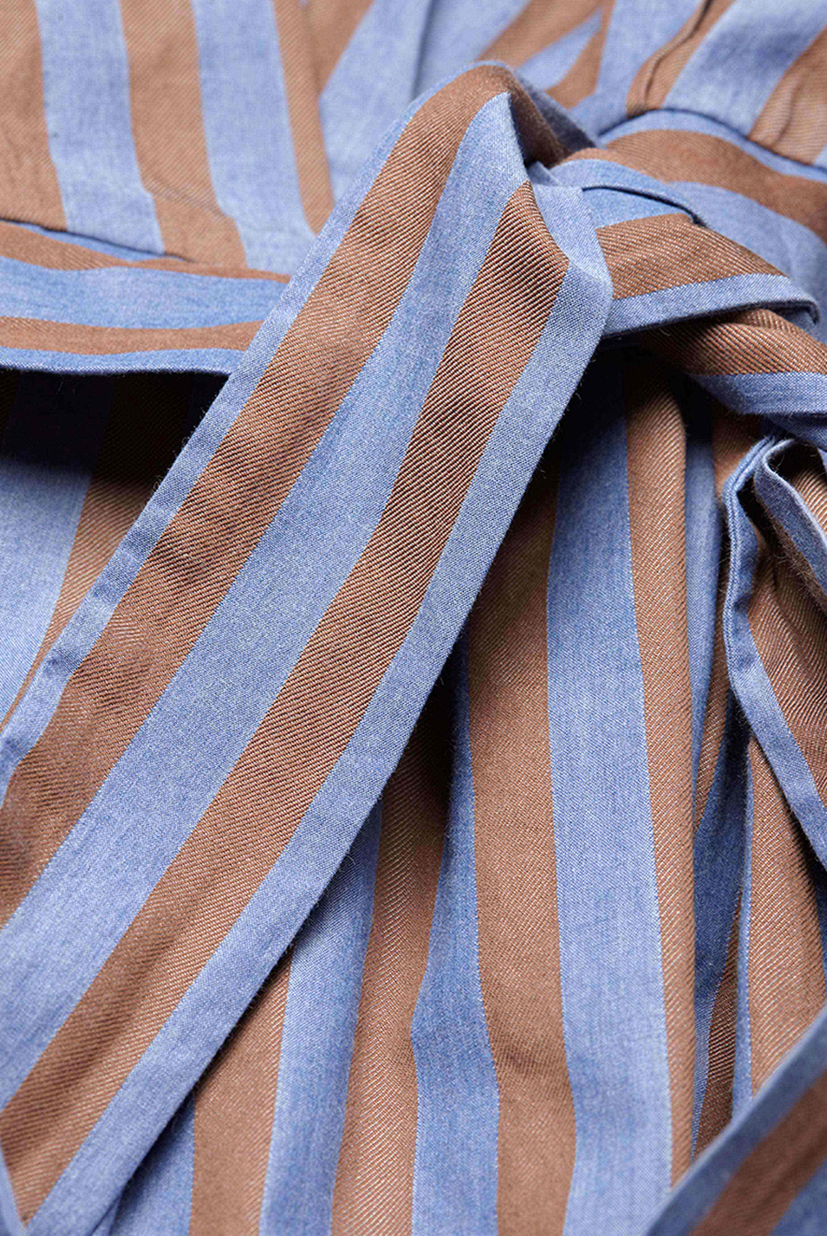 Summery cotton midi dress, striped, brown and blue