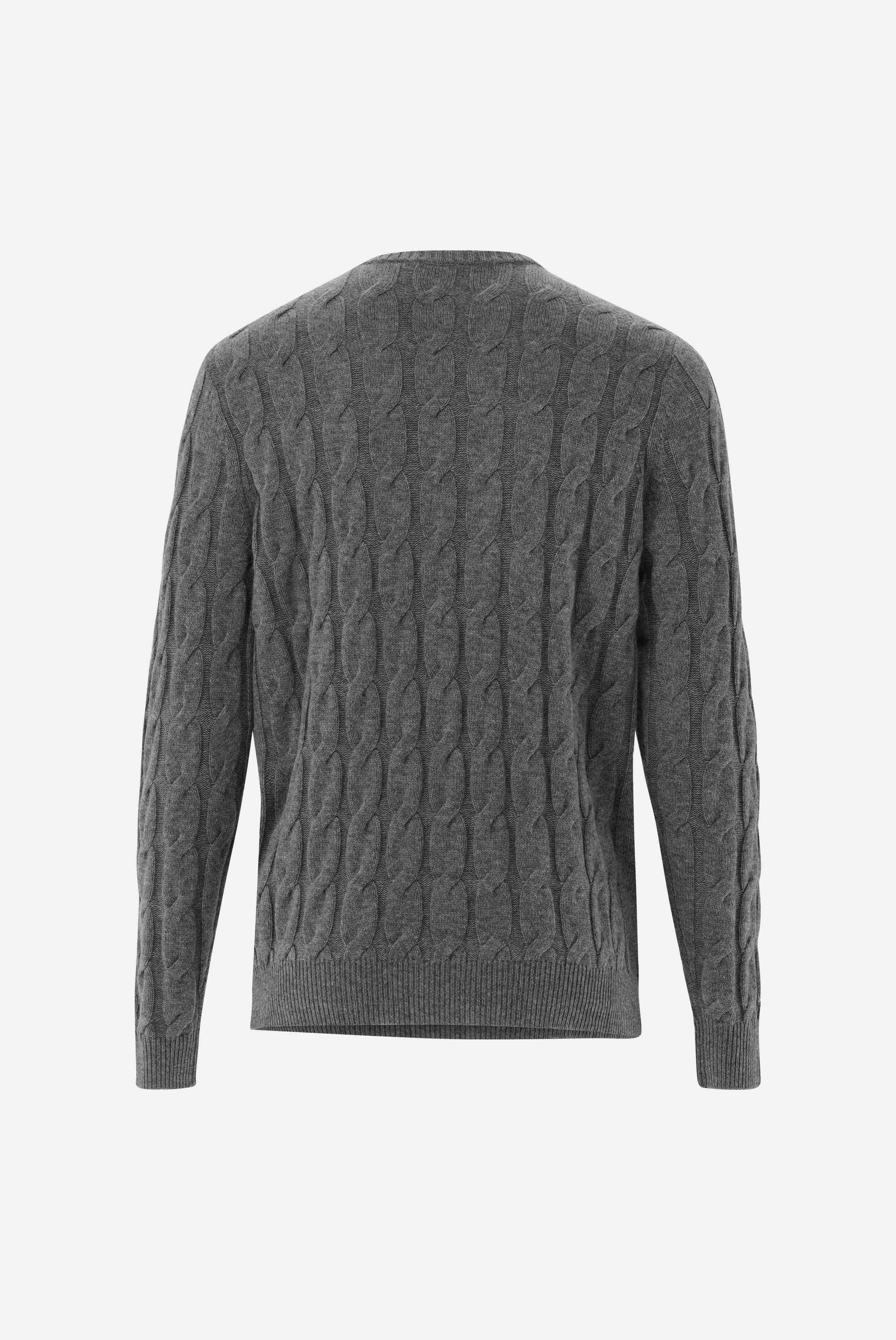 Rundhals Pullover mit Zopfmuster und Kaschmir
