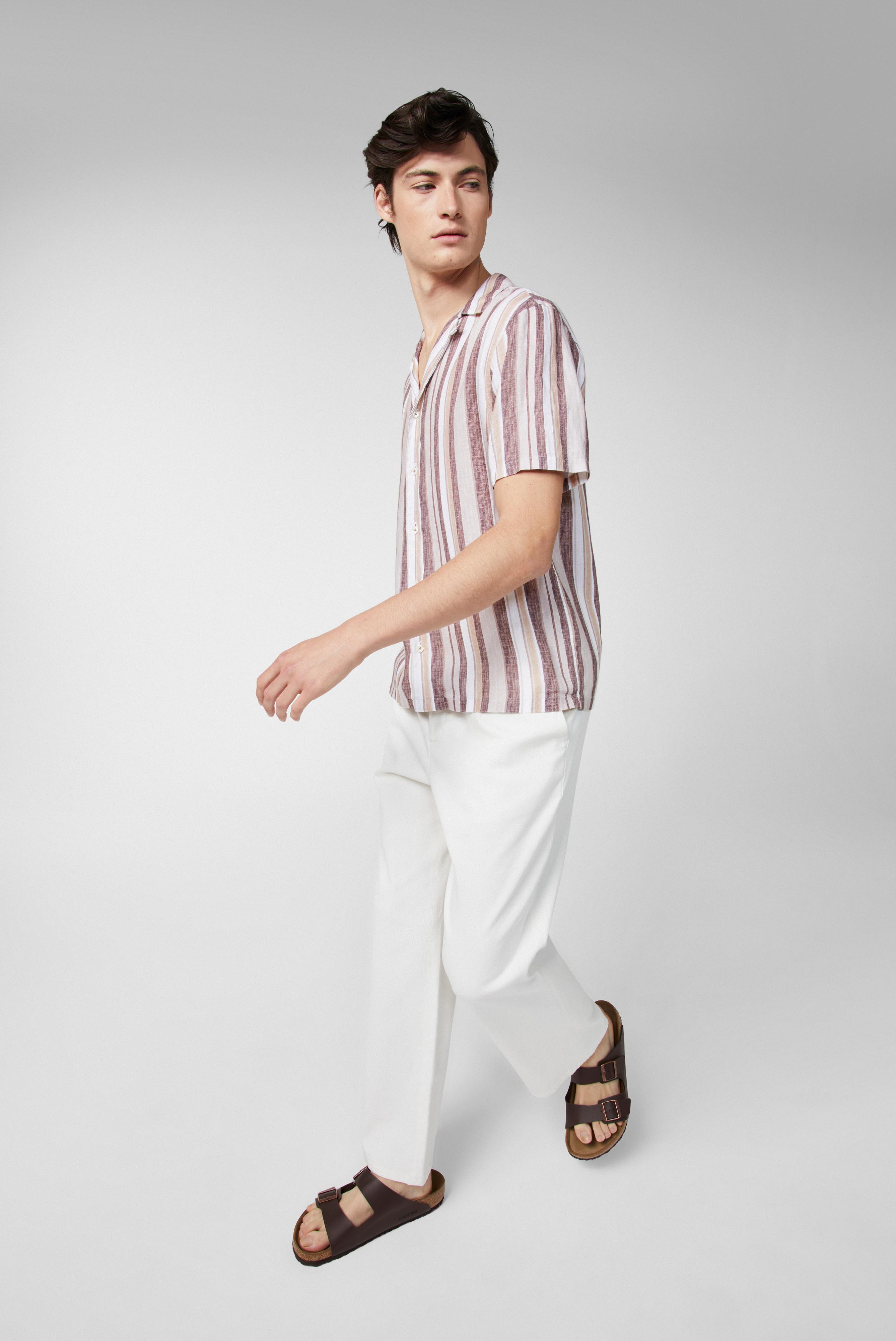 Van Laack-Mehrfarbig gestreiftes kurzärmliges Hemd aus Leinenstoff Beige-Hemden & Blusen-Black-Deal-Outlet-by-ARCHIVIST