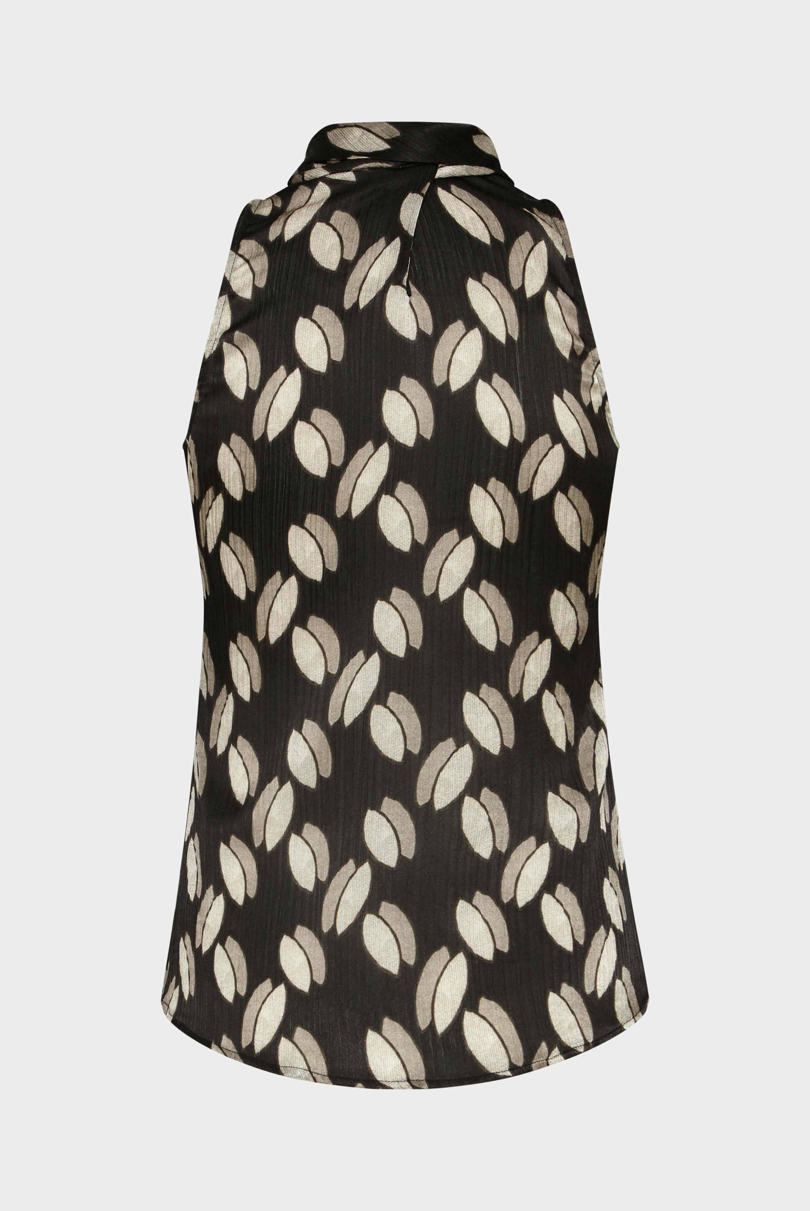 Ärmellose Schluppenbluse mit Blätter Print Schwarz/Weiß