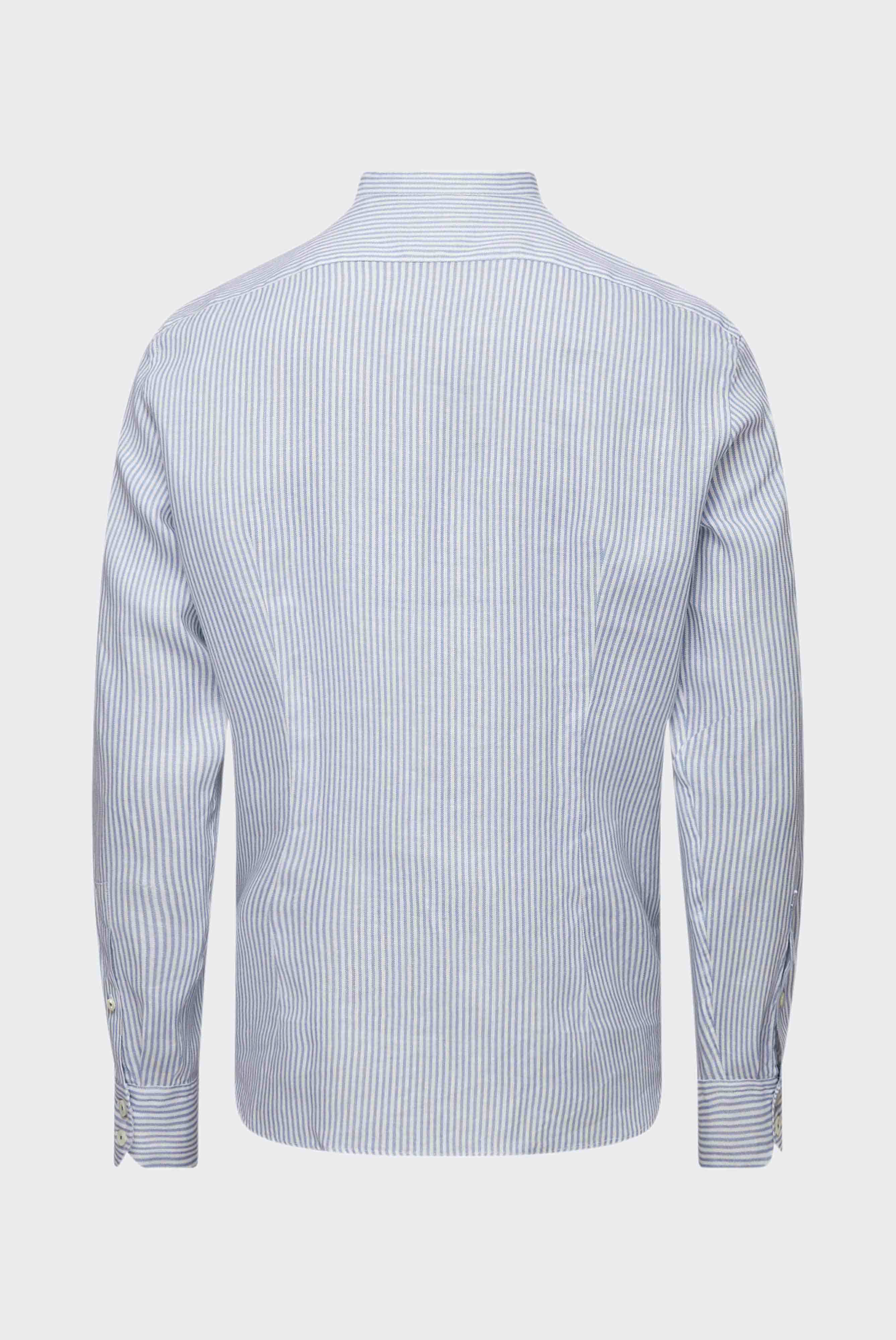 Gestreiftes Leinenhemd mit Stehkragen