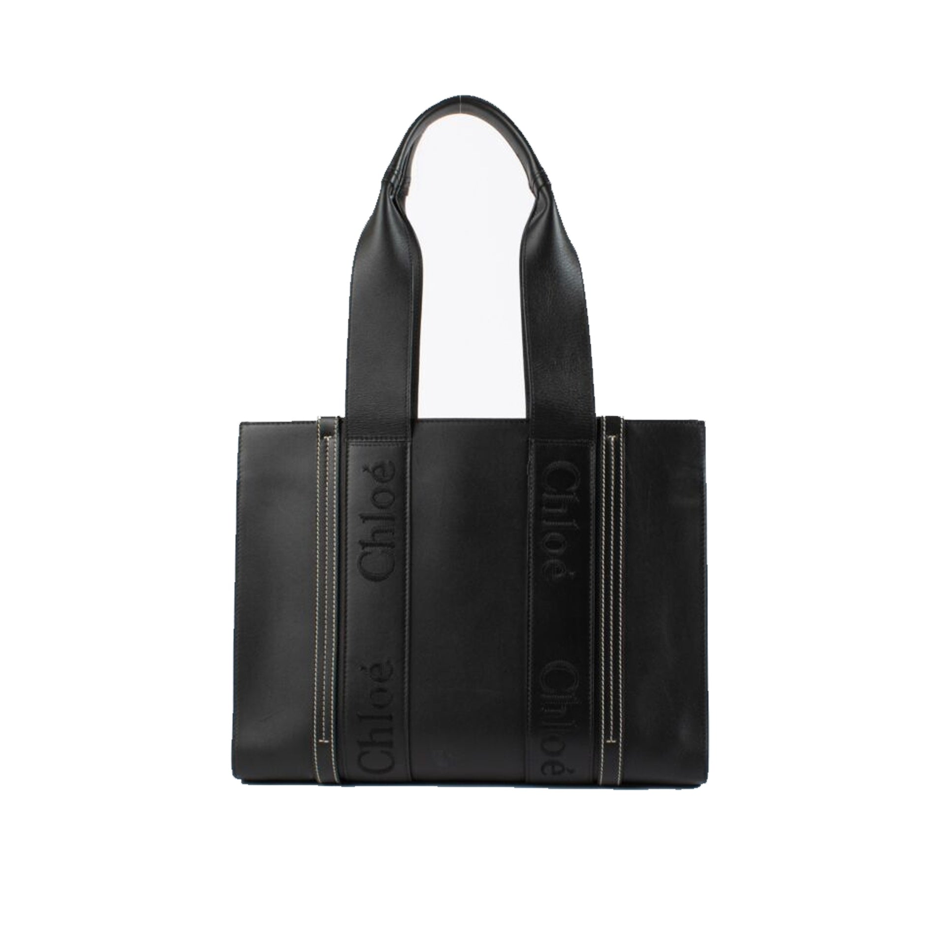 Chloé-Chloe Woody Medium Leather Tote Bag-WOMEN BAGS-Black-Deal-Outlet-by-ARCHIVIST