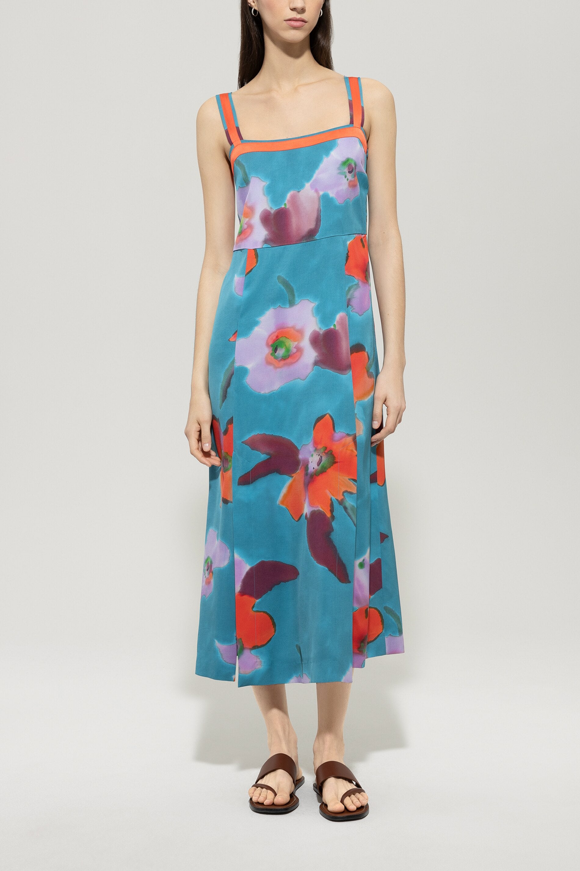 Trägerkleid mit Hibiskus-Print