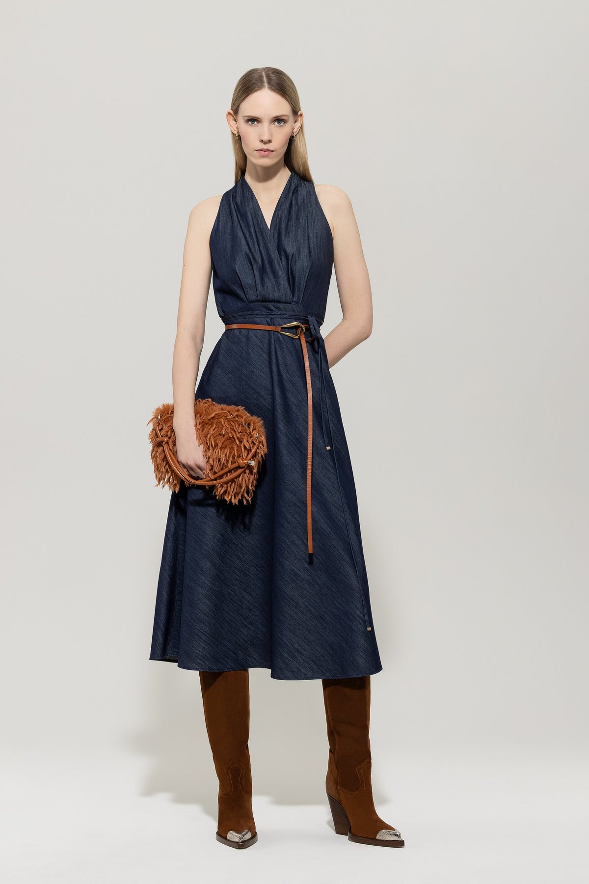 Denimkleid mit Bindeband