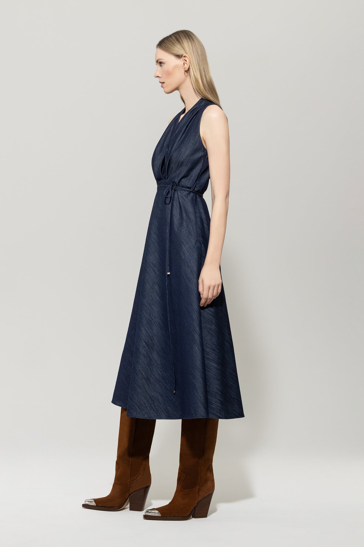 Denimkleid mit Bindeband