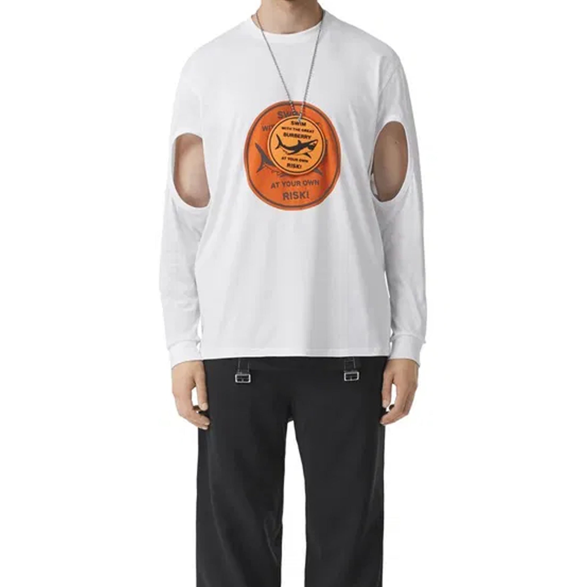 Burberry-Burberry Cut-Out Sleeve Shark Graphic T-shirt-MEN CLOTHING-Black-Deal-Outlet-by-ARCHIVIST