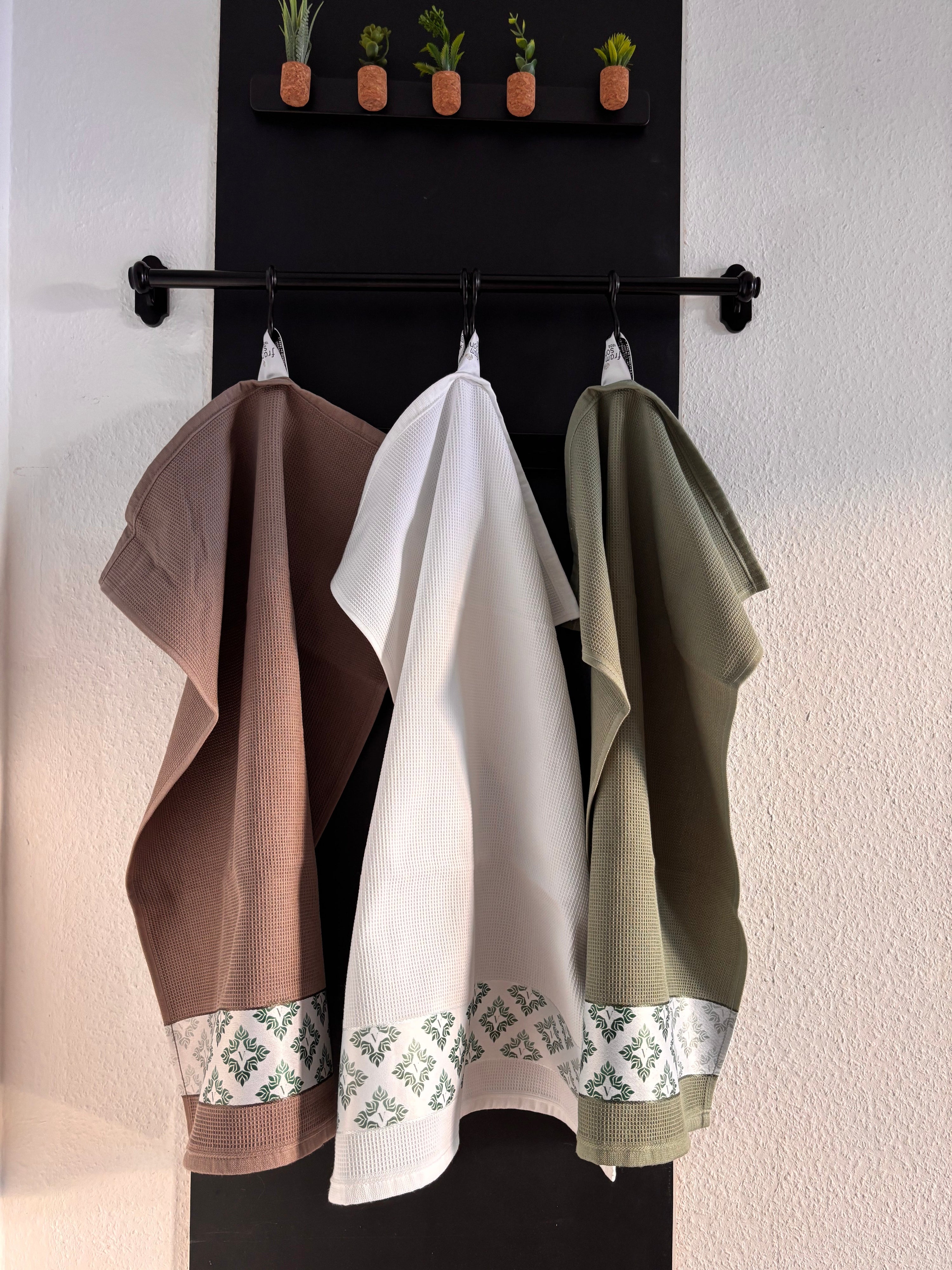 Verdancia-3 Farben Set - Waffel-Küchentücher - 100% Baumwolle - 50x70cm-Küchentuch-Black-Deal-Outlet-by-ARCHIVIST