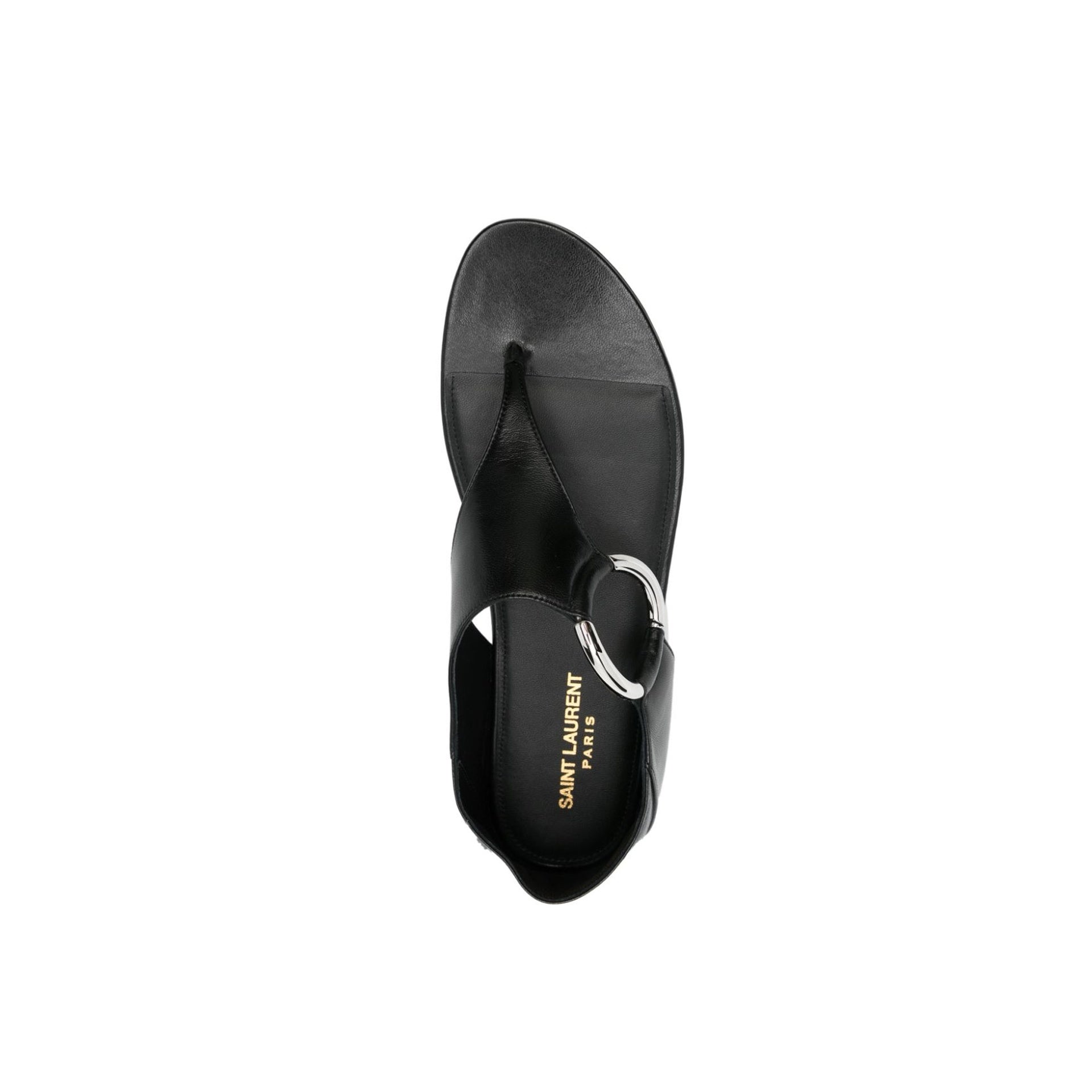 Saint Laurent Ring Leather Flat Sandals