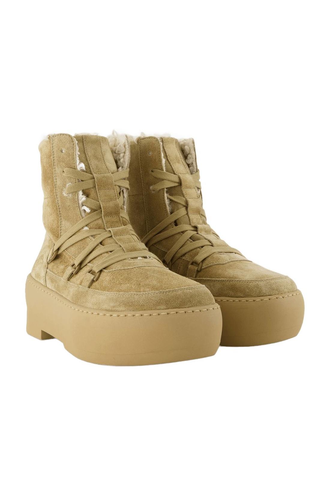 Chunky Sole Schnürstiefeletten aus Leder Beige