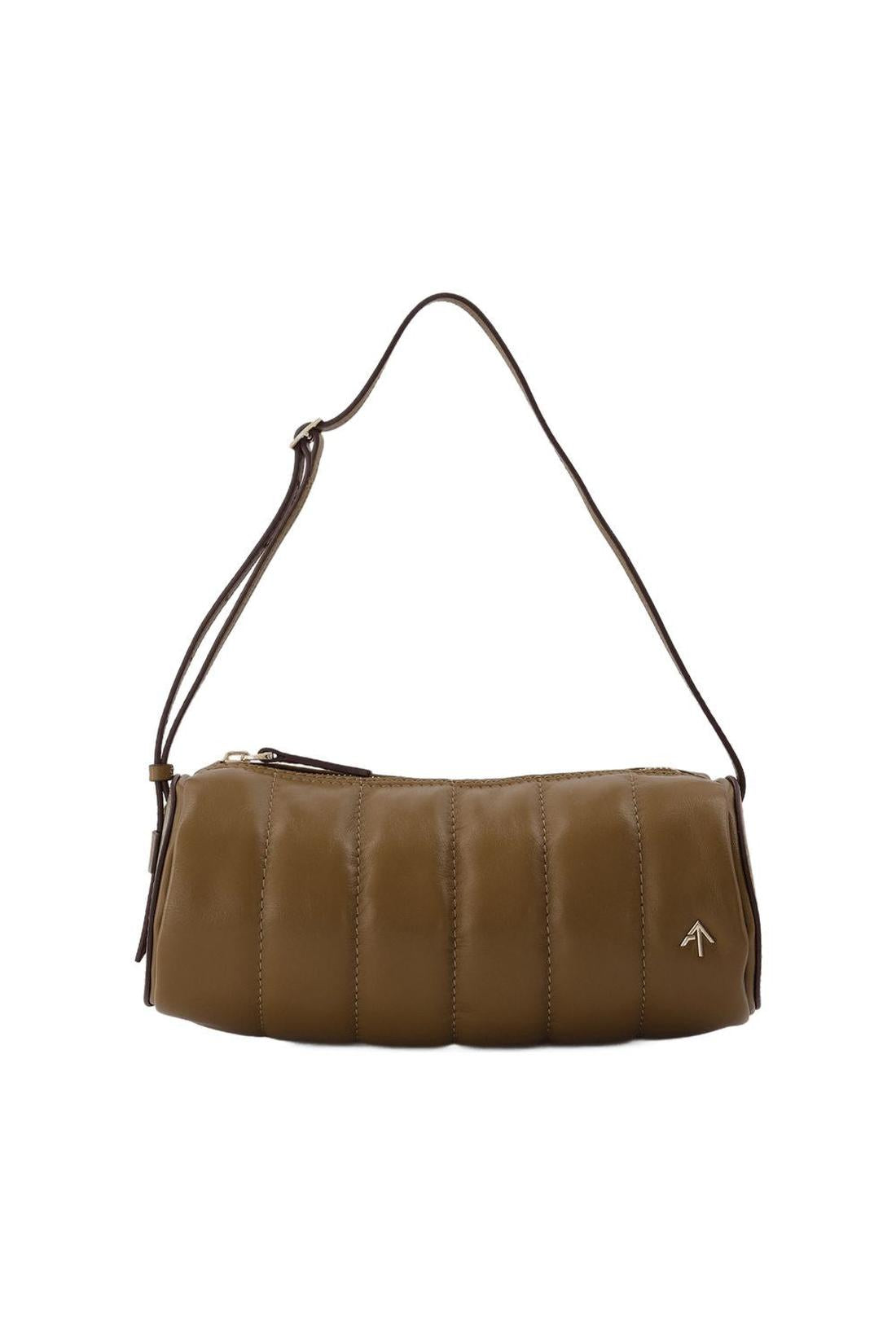 Padded Cylinder bag in brown leather