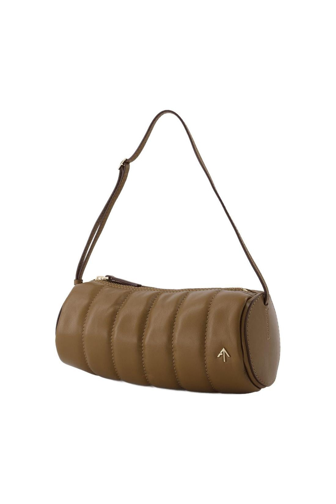 Padded Cylinder bag in brown leather