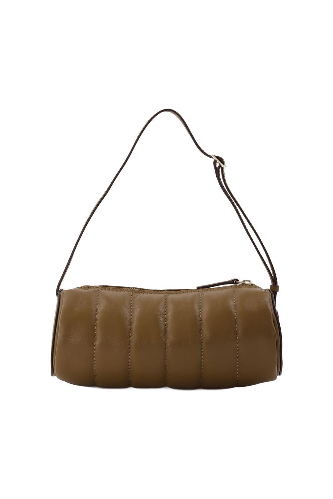 Padded Cylinder bag in brown leather