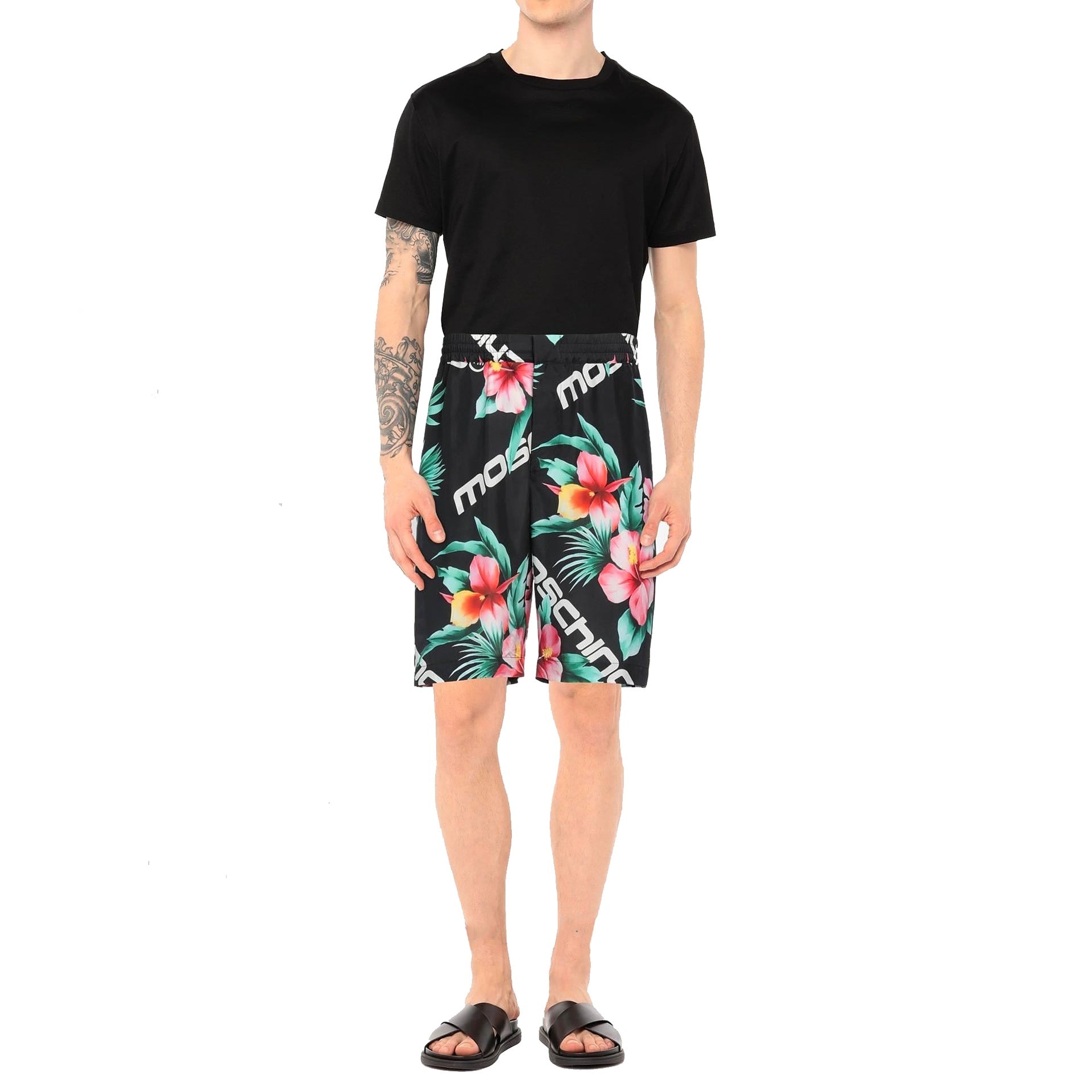 Moschino Couture-Moschino Floral Print Silk Shorts-MEN CLOTHING-Black-Deal-Outlet-by-ARCHIVIST