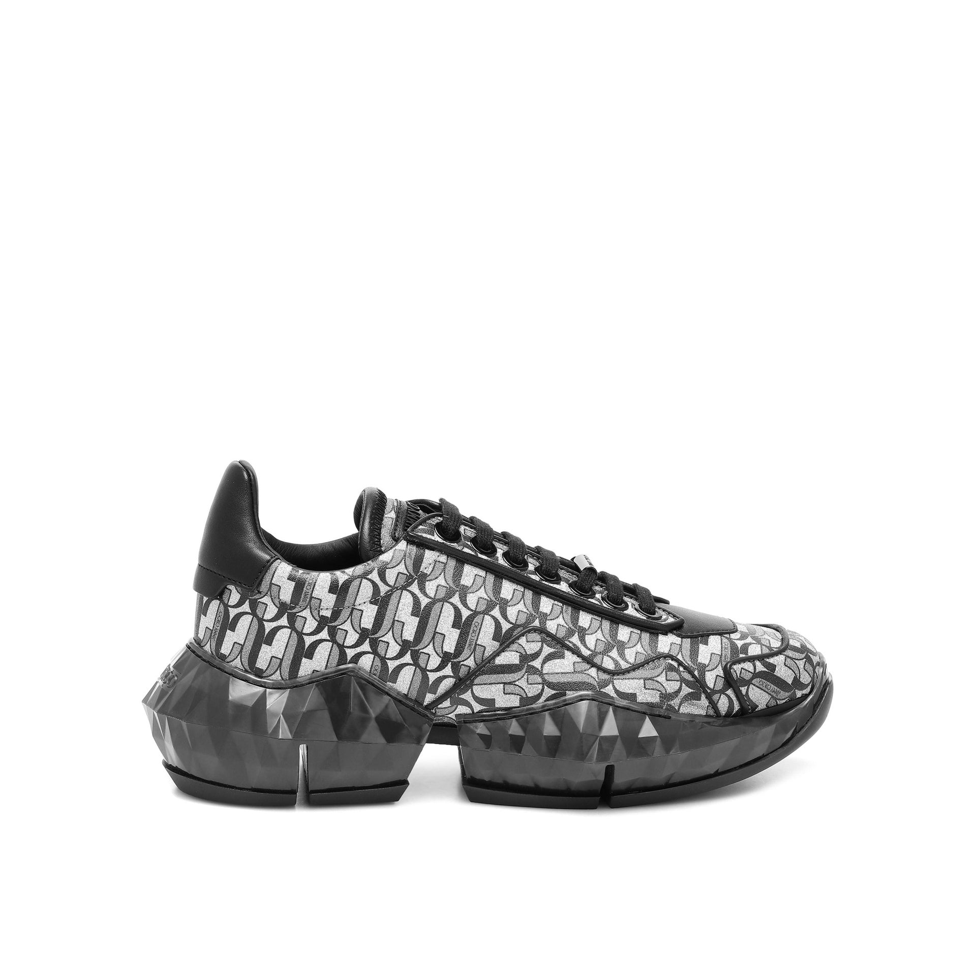 Jimmy Choo-Jimmy Choo Diamond Monogram Glitter Sneakers-WOMEN SHOES-Black-Deal-Outlet-by-ARCHIVIST