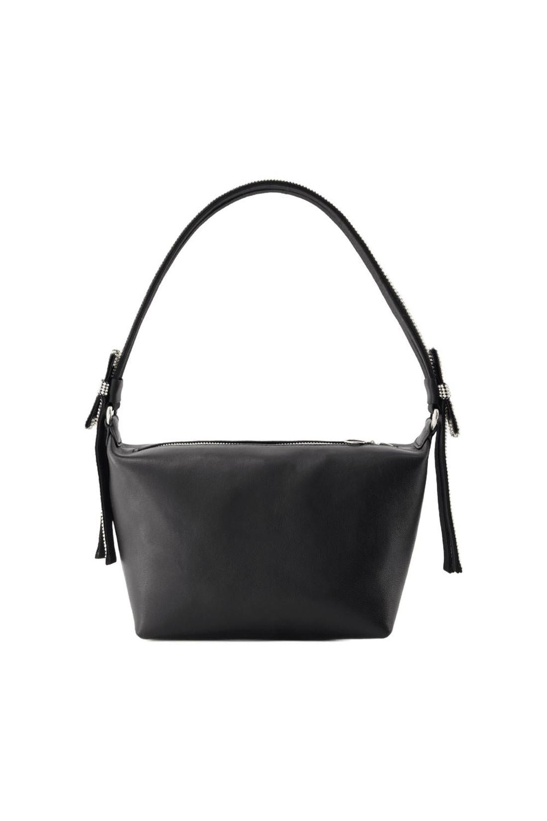 Double Bow Pouch Handbag - Kara - Leather - Black