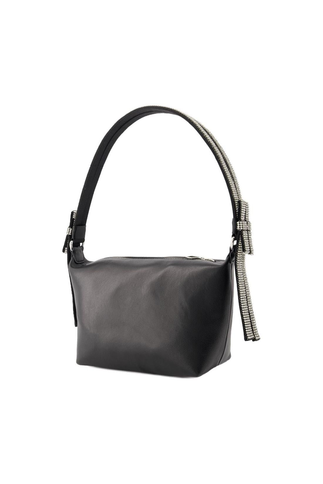 Double Bow Pouch Handbag - Kara - Leather - Black