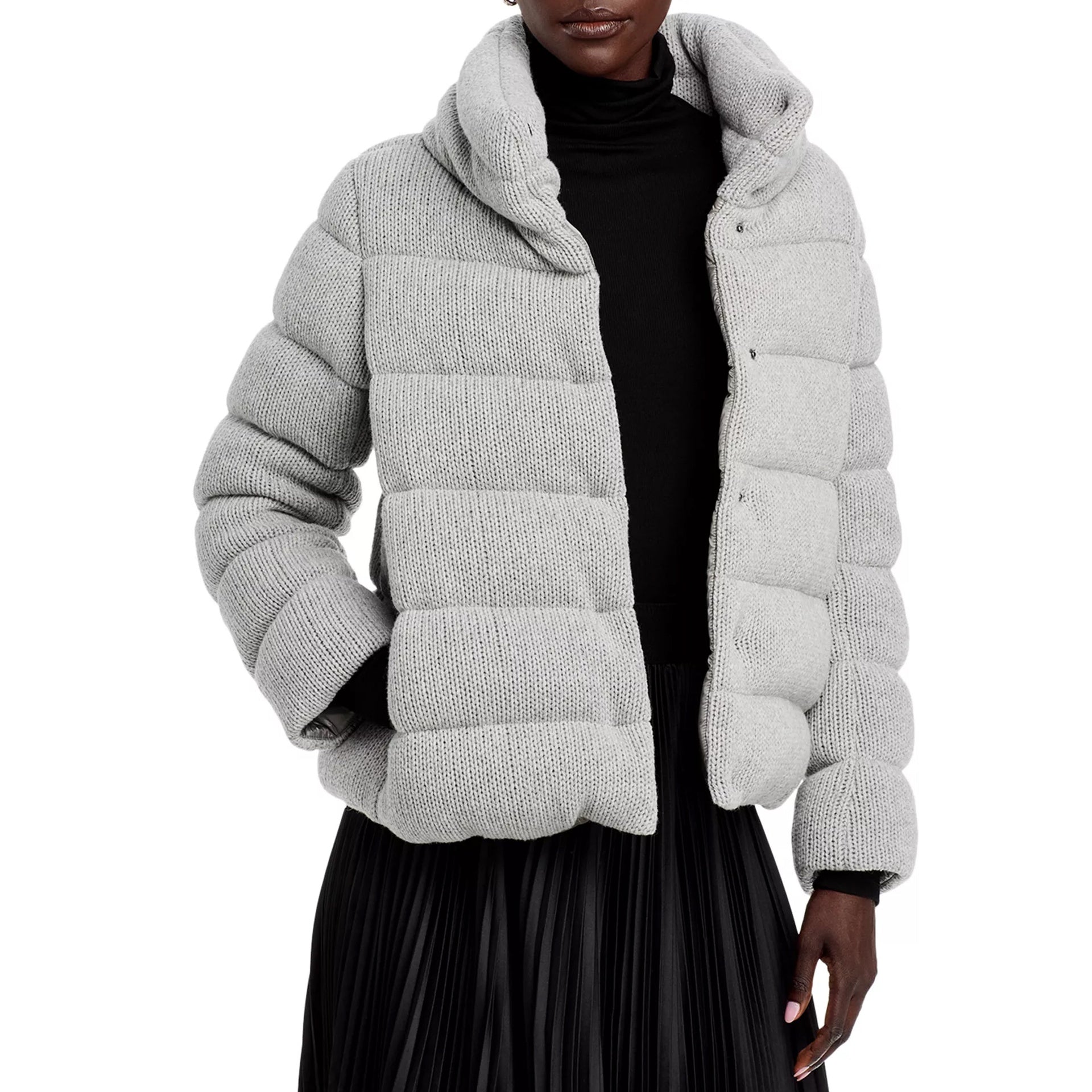 Herno-Herno Quilted Knit Bomber Jacket-WOMEN CLOTHING-Black-Deal-Outlet-by-ARCHIVIST