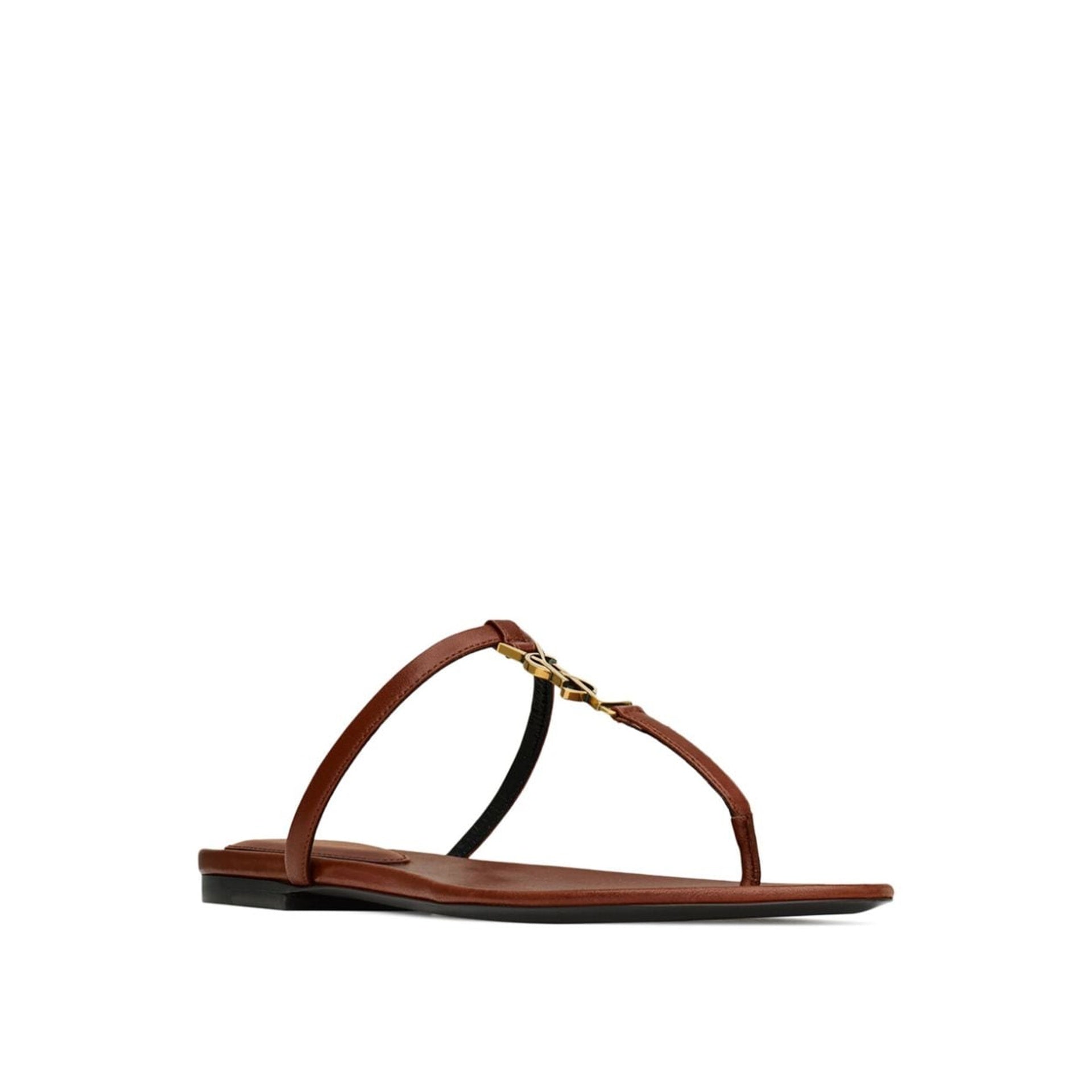 Saint Laurent Cassandra Leather Flat Sandals