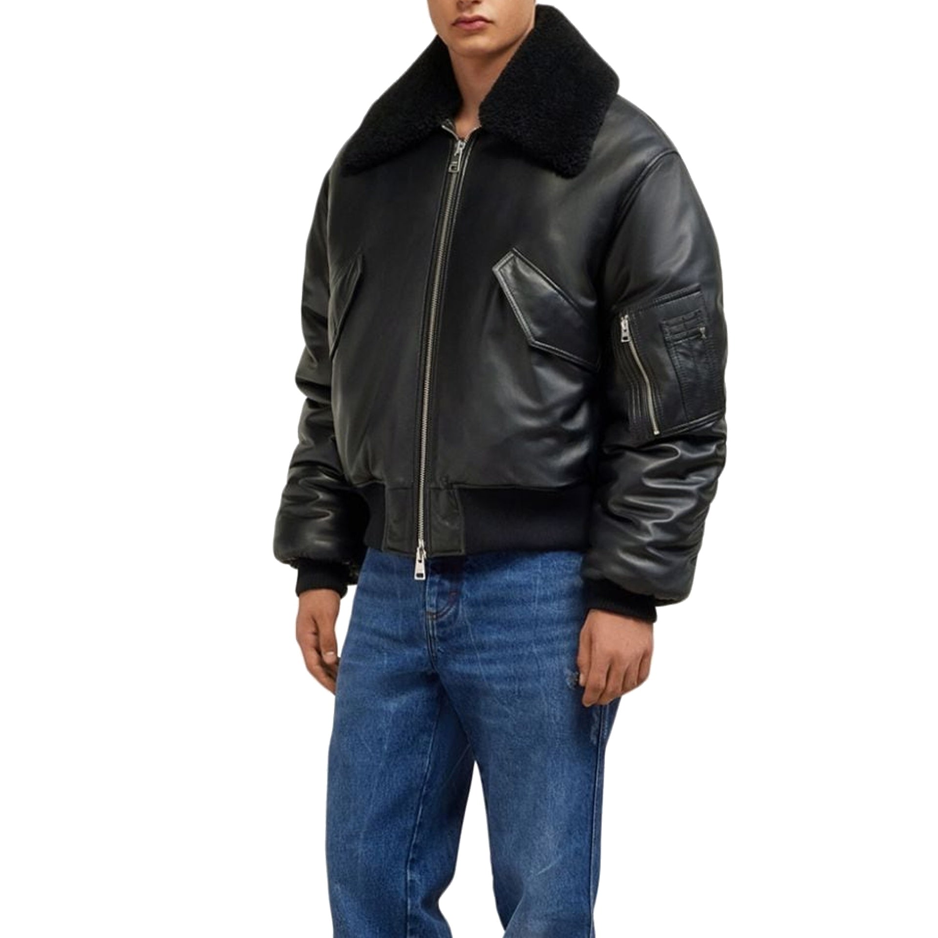 Ami Paris Leather Bomber Jacket