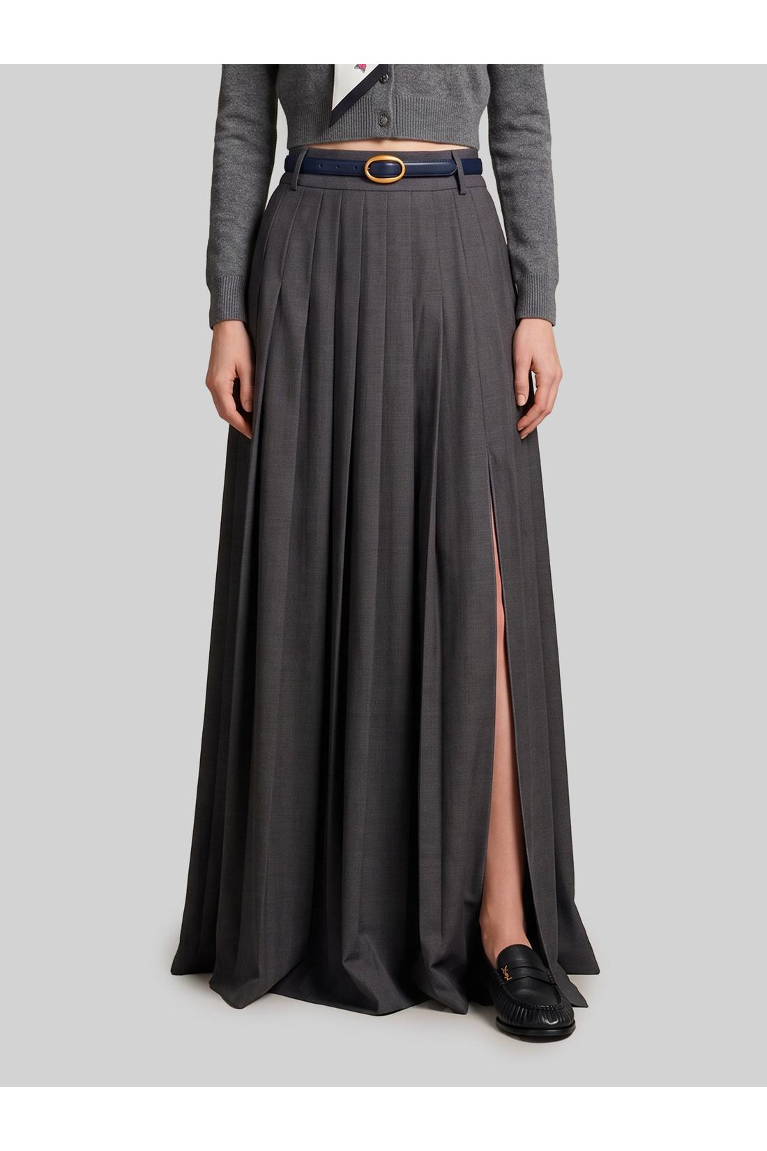 Sutton new york-OUTLET-SALE-Anthracite maxi pleated skirt-ARCHIVIST