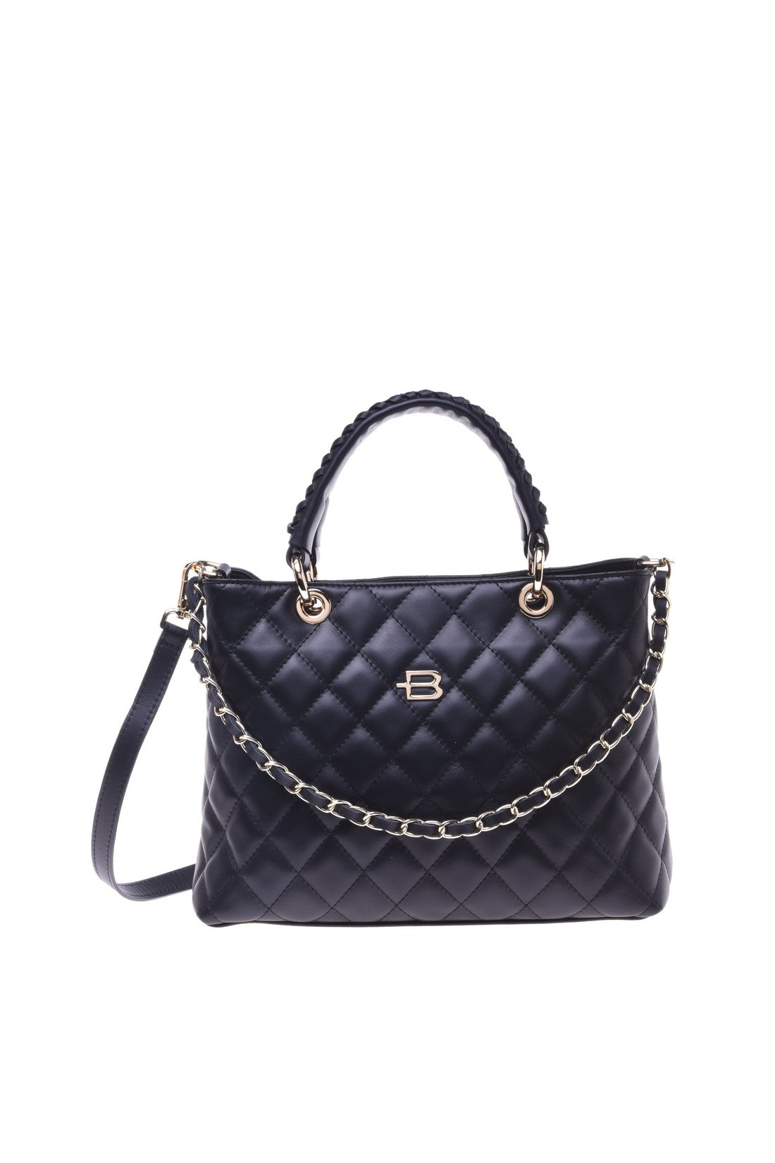 Black quilted leather handbag