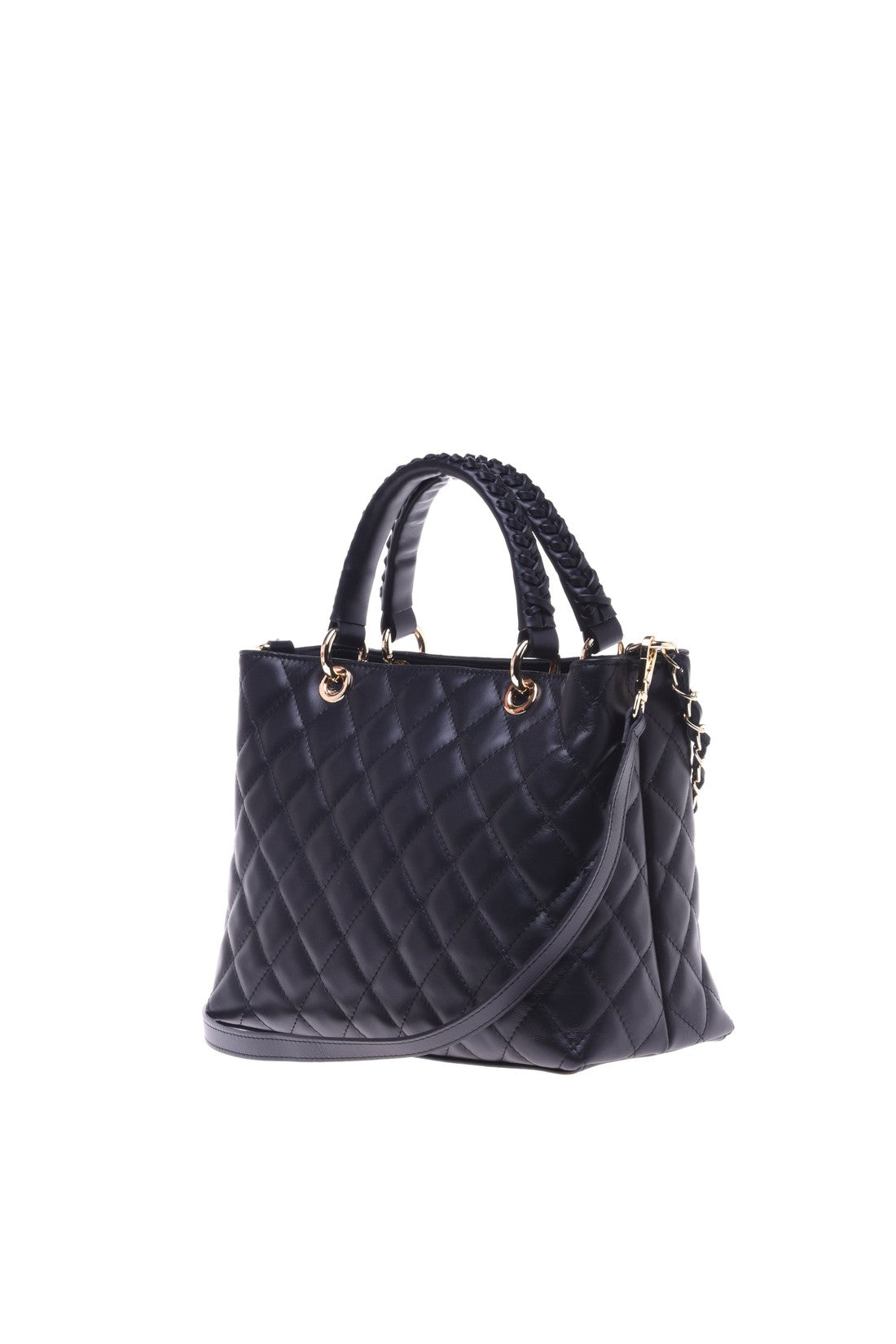 Black quilted leather handbag