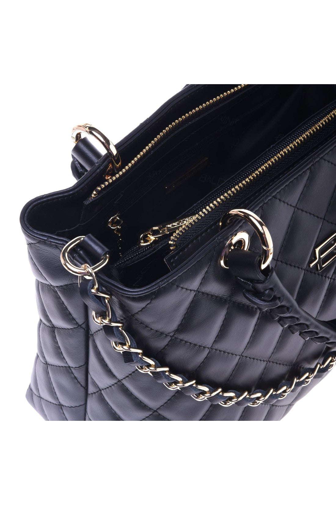 Black quilted leather handbag