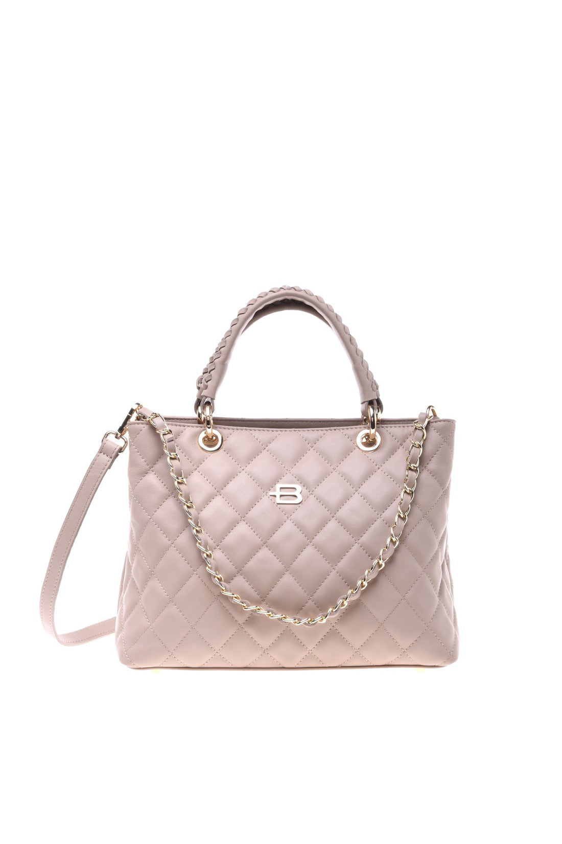 Beige quilted leather handbag